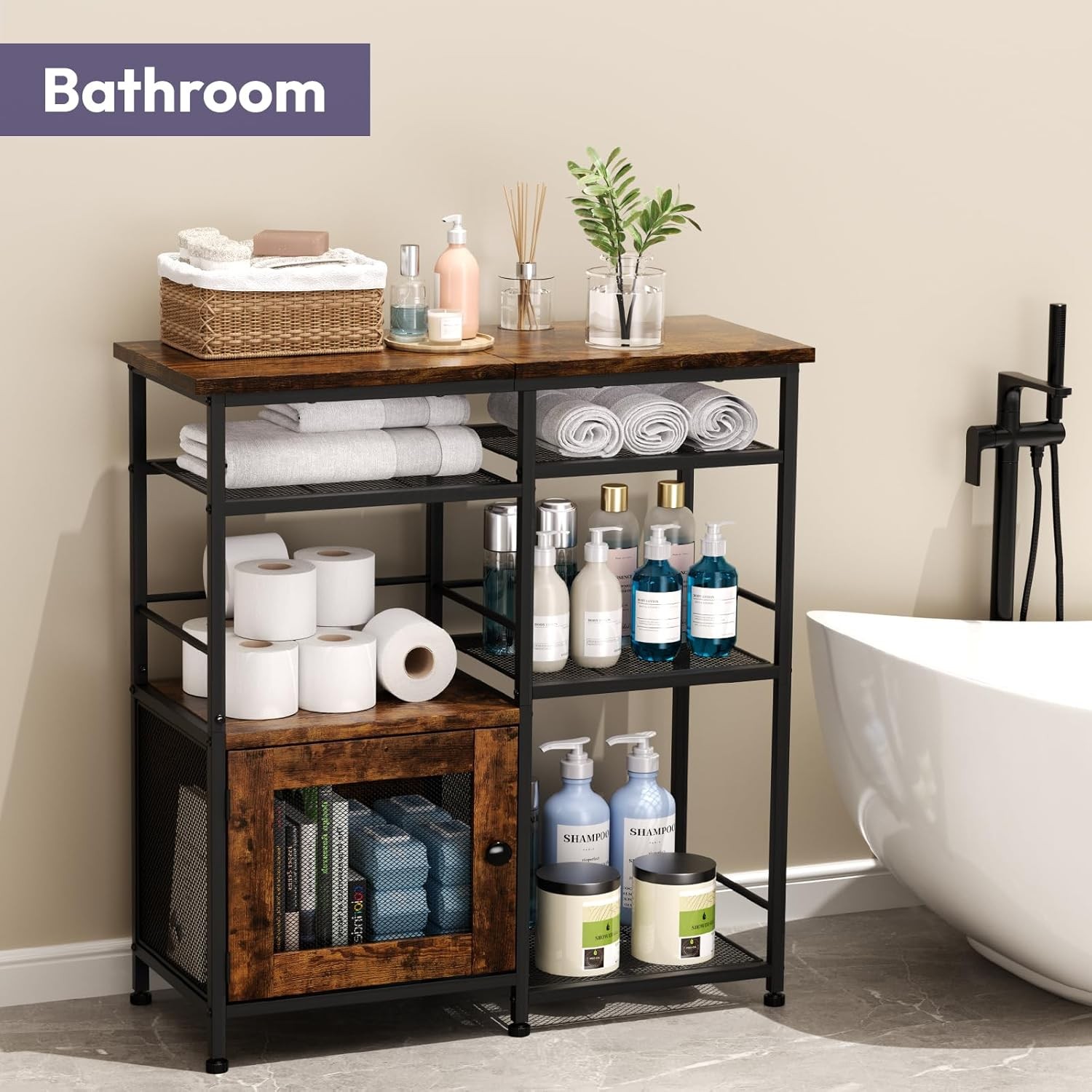 Coffee Bar Cabinet Station with Doors Rustic Kitchen Storage