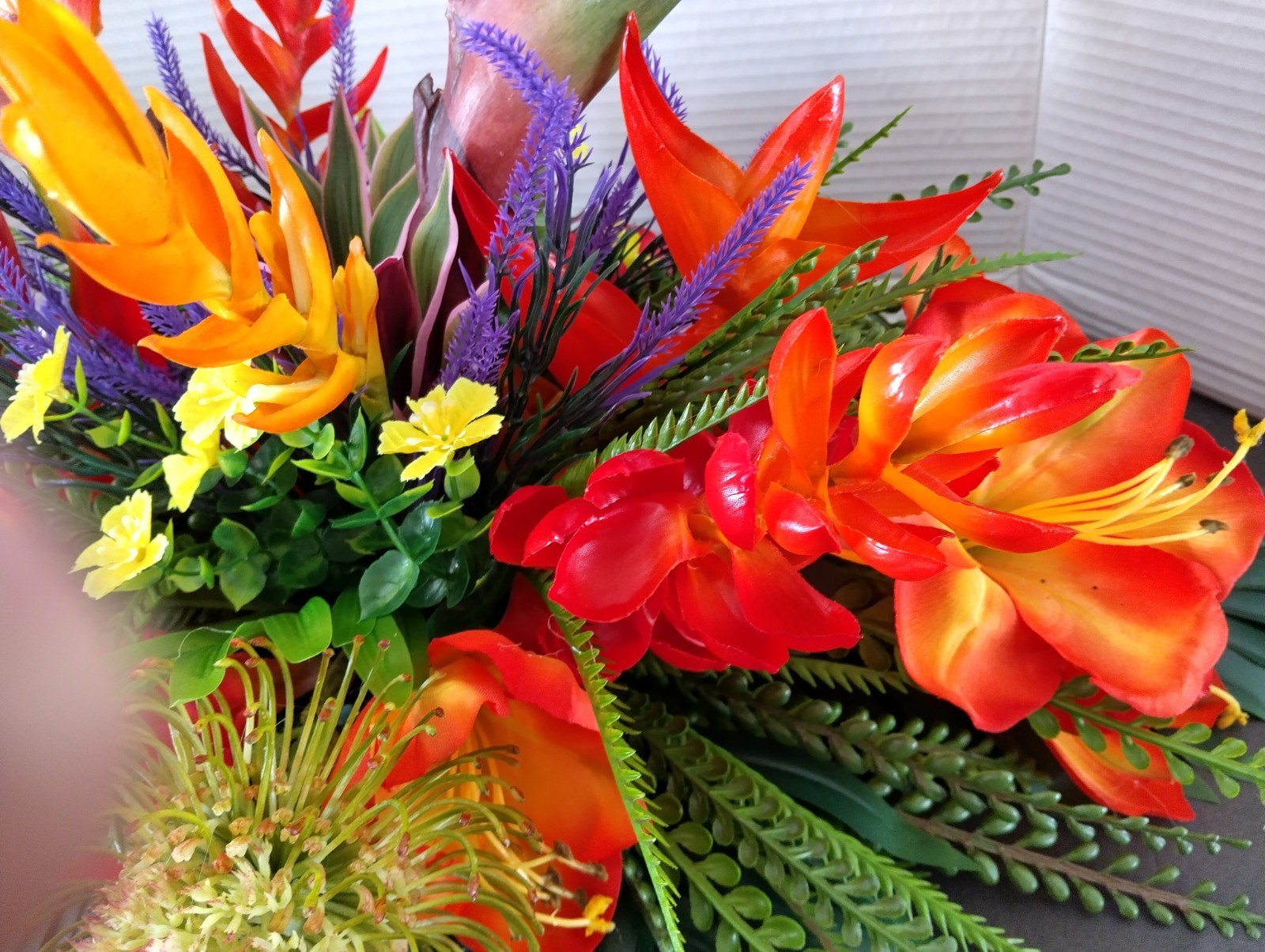 Tropical Table Centerpiece (with purple flowers)