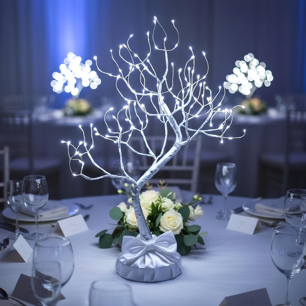 108 LED Bonsai Tree Light 20 Inch Tabletop Artificial Lamp 8 Modes White