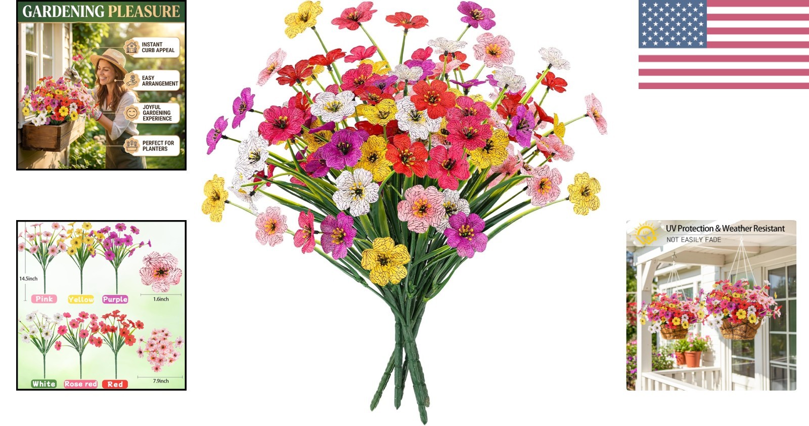 Stunning Faux Plastic Flower Set for Indoor and Outdoor Use – 6 Bundles Included