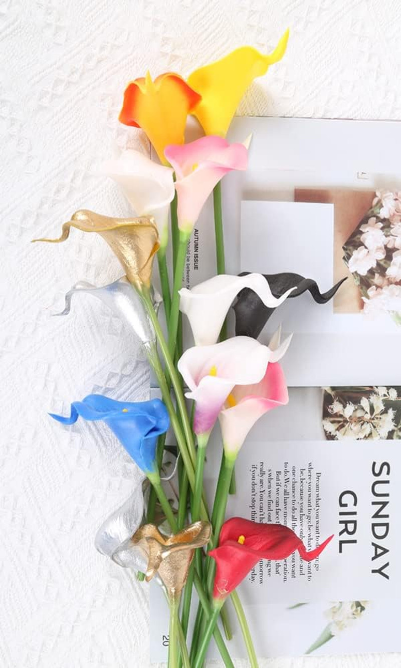 Silver Calla Lily Artificial Flowers, 24pcs for DIY Wedding Bouquets, Centerpiec