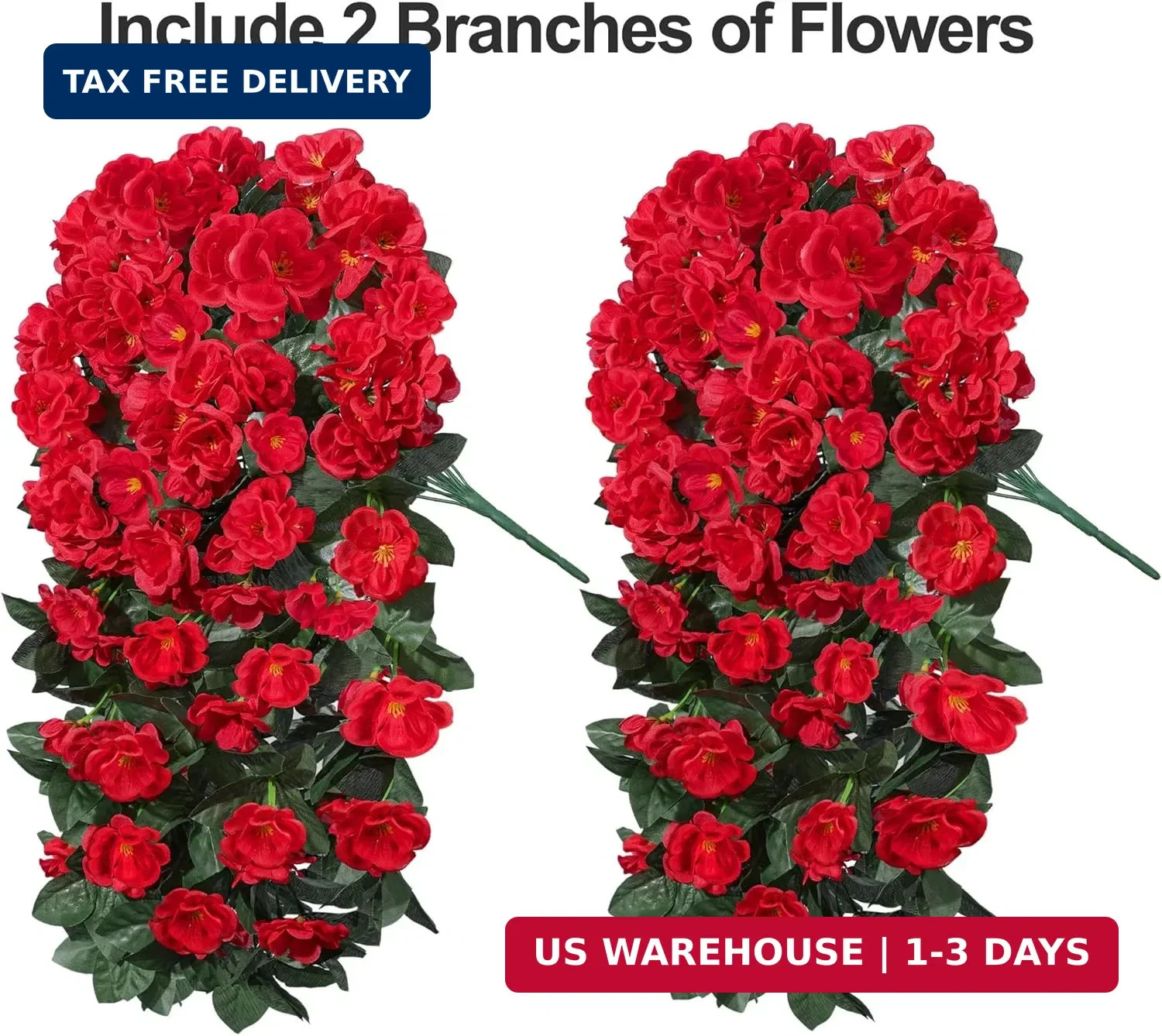 Artificial Flowers for Outdoors Fake Geraniums Summer Outside Decor, 2 PCS Red G