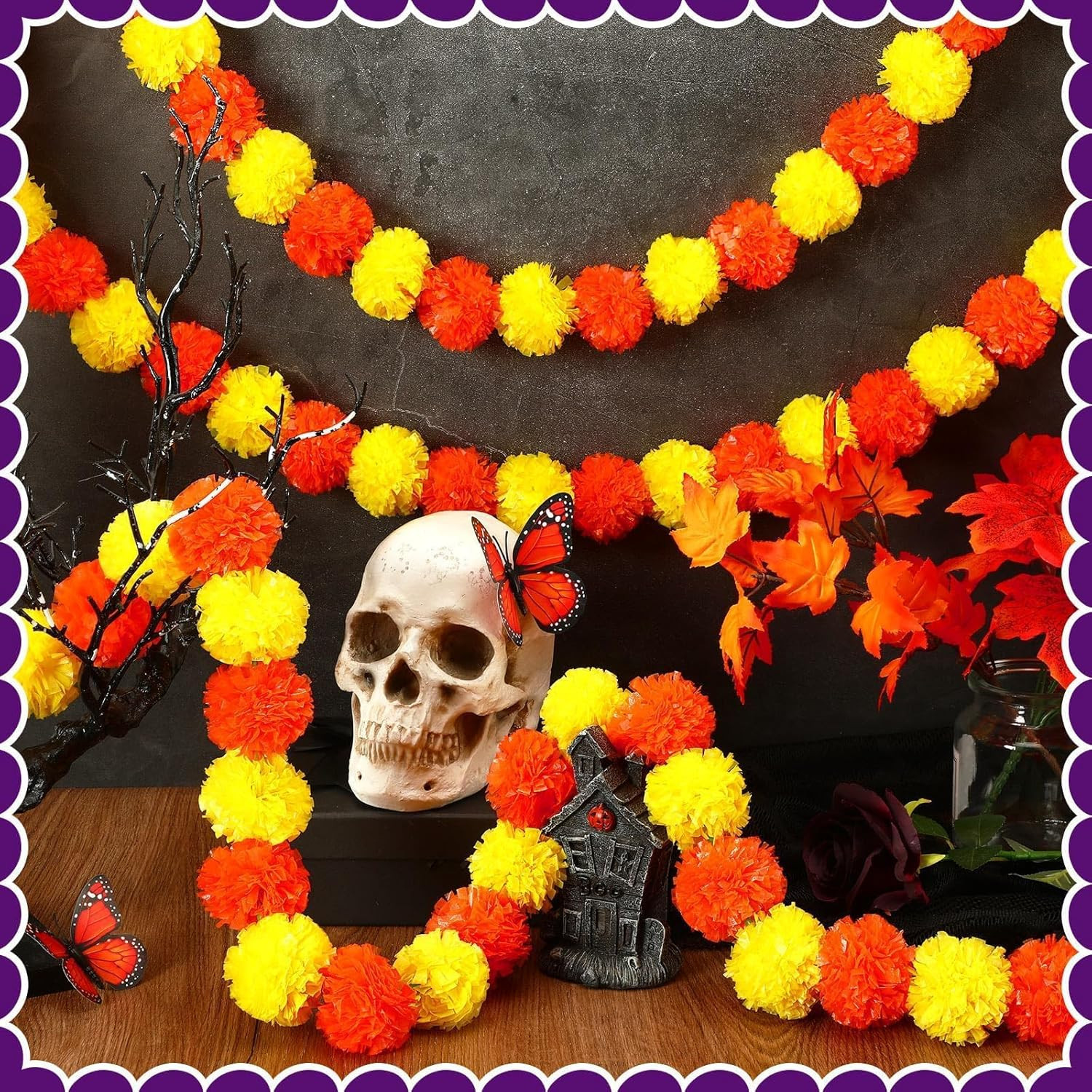 3 Pcs Marigold Garland for Decoration, 5 Feet Artificial Marigold Flowers Gar…