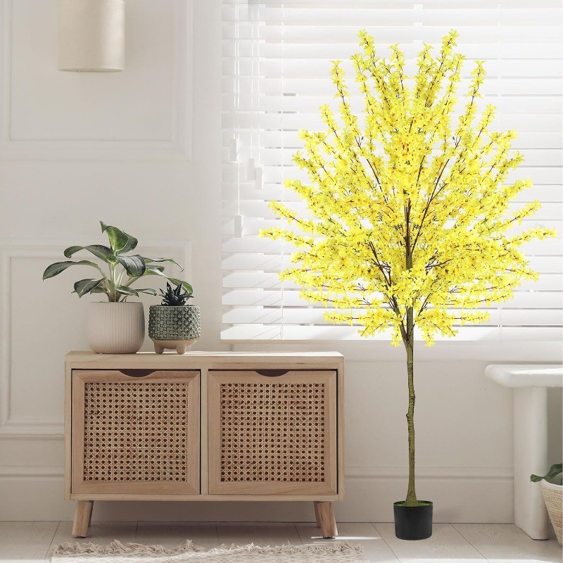6FT Tall Artificial Winter Jasmine Tree, Fake Tree for Home Office Decor, Yellow