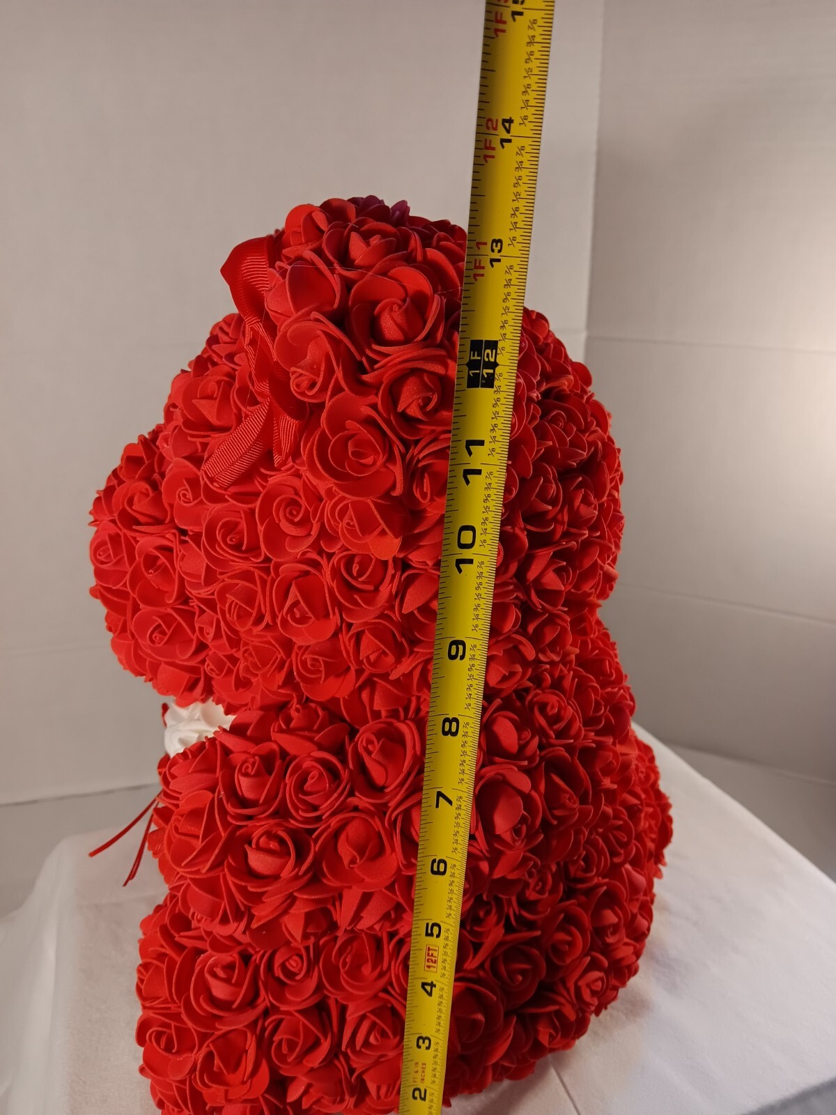 Red Rose Teddy Bear with White Heart – 13″ Artificial Foam Flower Gift – Romanti