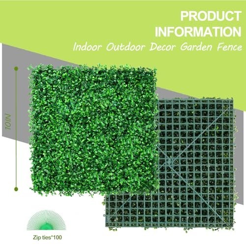 10″x10″ Artificial Grass Wall Panels – 12Pcs Boxwood Hedge Decor, UV-Resistant G