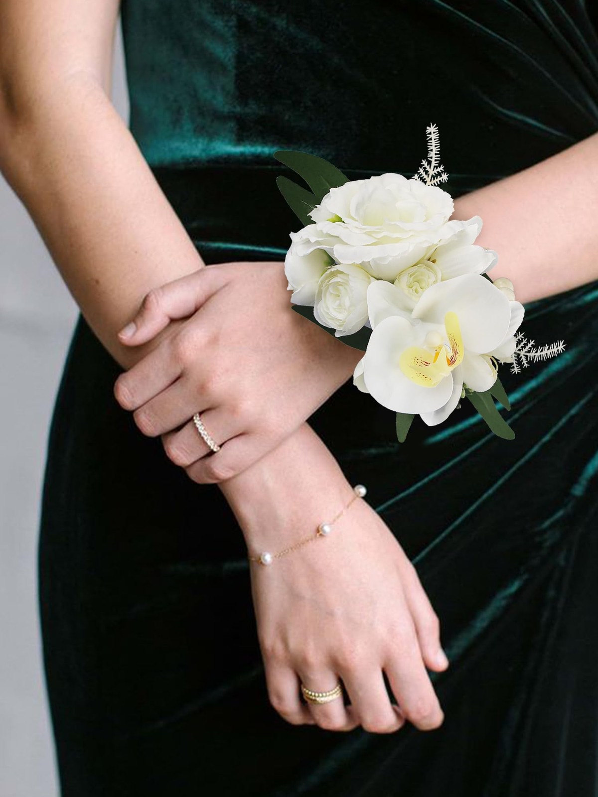 White Orchid Corsage and Boutonniere Set for Prom Homecoming