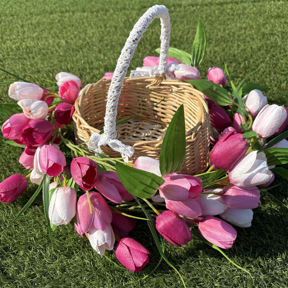 Artificial Tulip Garland，6ft Flowers Garland with Green Leaves Easter Wreath …