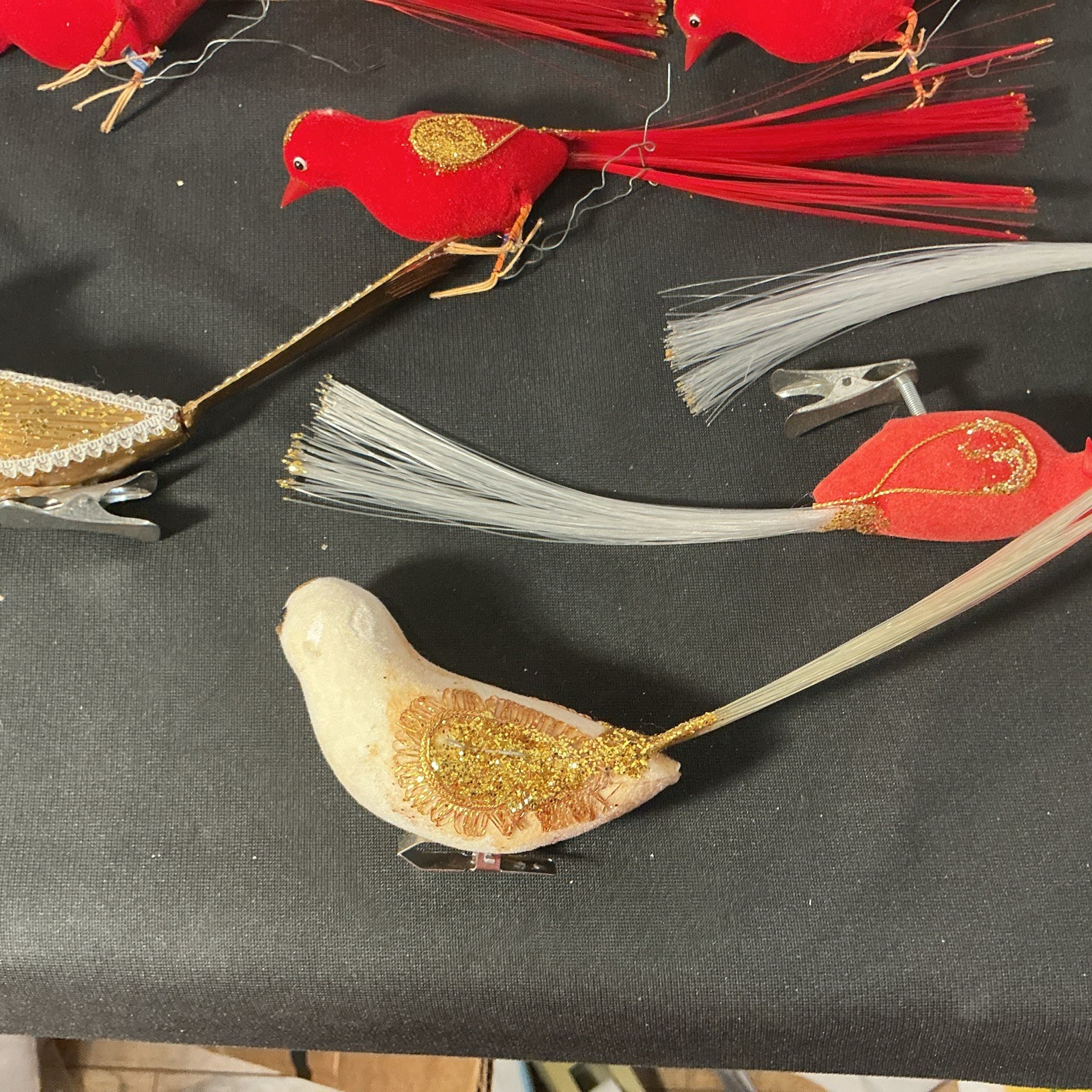Lot Of 7 Vintage Assorted Artificial Bird Ornaments Craft Wire And Clip On