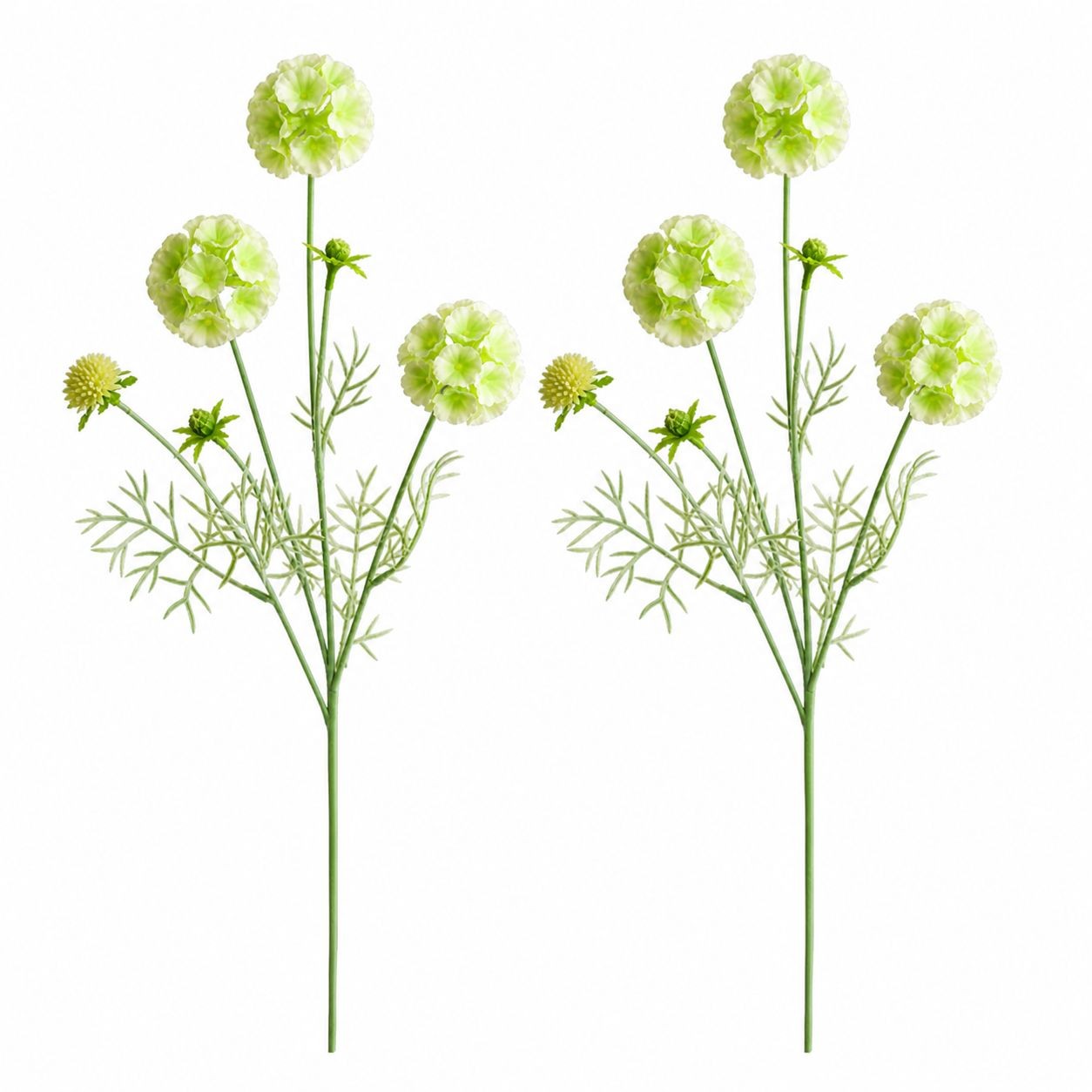 Artificial Scabiosa Flower Stems Green White Faux Wildflower Cottage Floral Fill