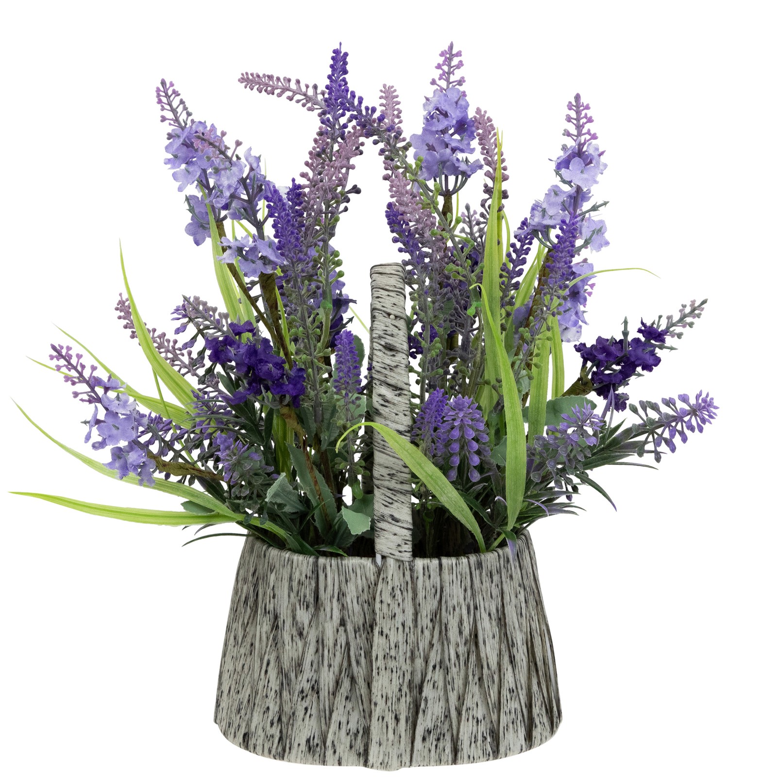 Northlight Lavender Bouquet in “Flower” Spring Basket with Handle – 12″