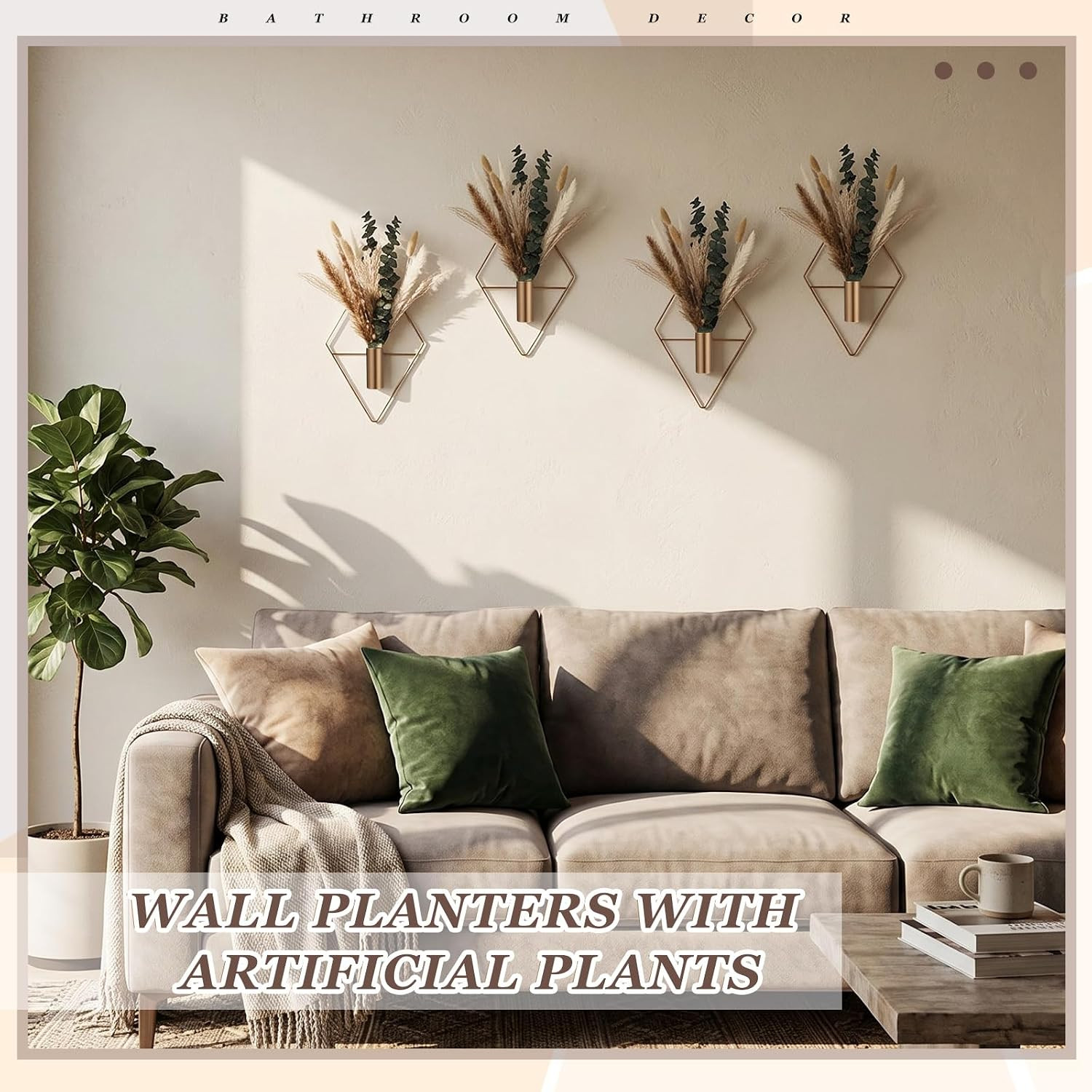 4 Pcs Hanging Planters with Artificial Pampas Metal Hanging Vase Indoor Plants H