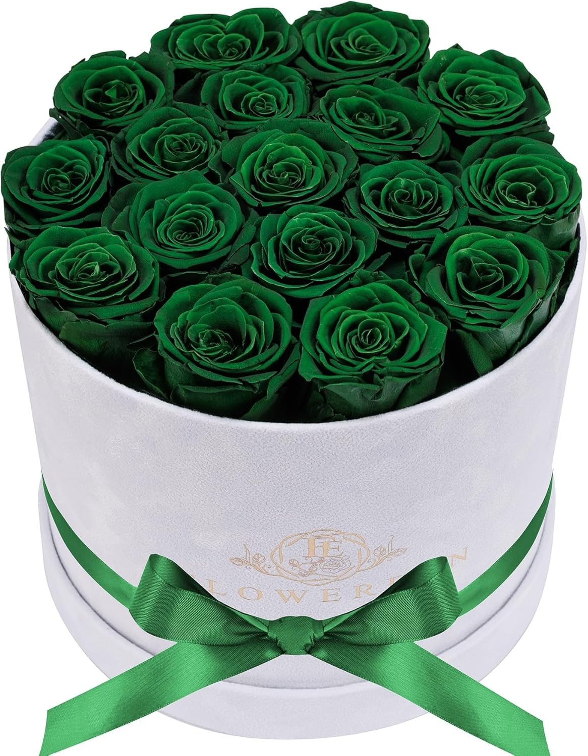 Handcrafted 17 Preserved Roses in Dark Green Suede Box – Effortless Elegance