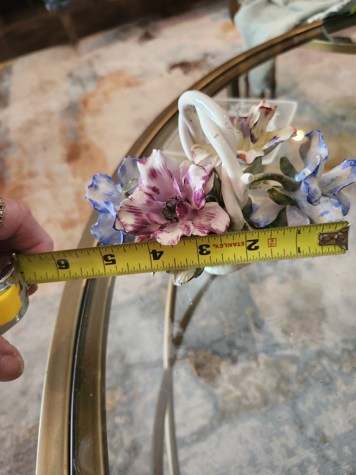 Capodimonte Porcelain Multicolor Floral Basket Arrangement Centerpiece 6 in