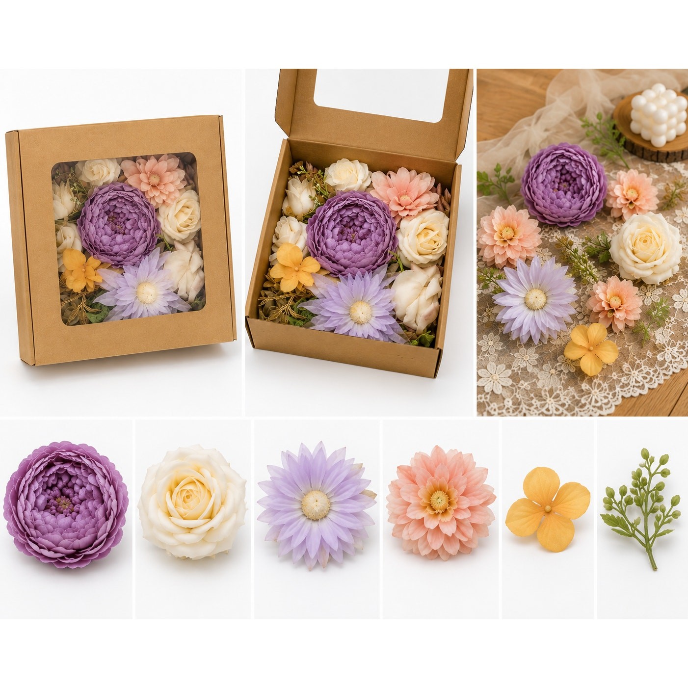 Decorative Artificial Flower Box Set – Assorted Faux Floral Arrangement