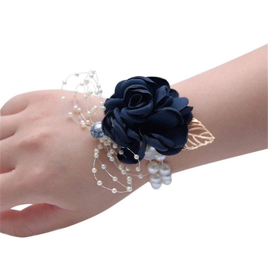 Dark Blue Rose Wedding Wrist Corsage Boutonniere Set Party Prom Ribbon Flower