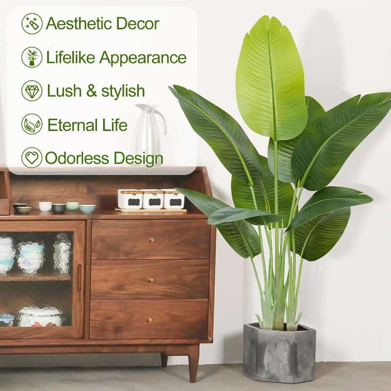 Bird of Paradise Artificial Plant 4ft Faux Banana Leaf Tree with 9 Trunks