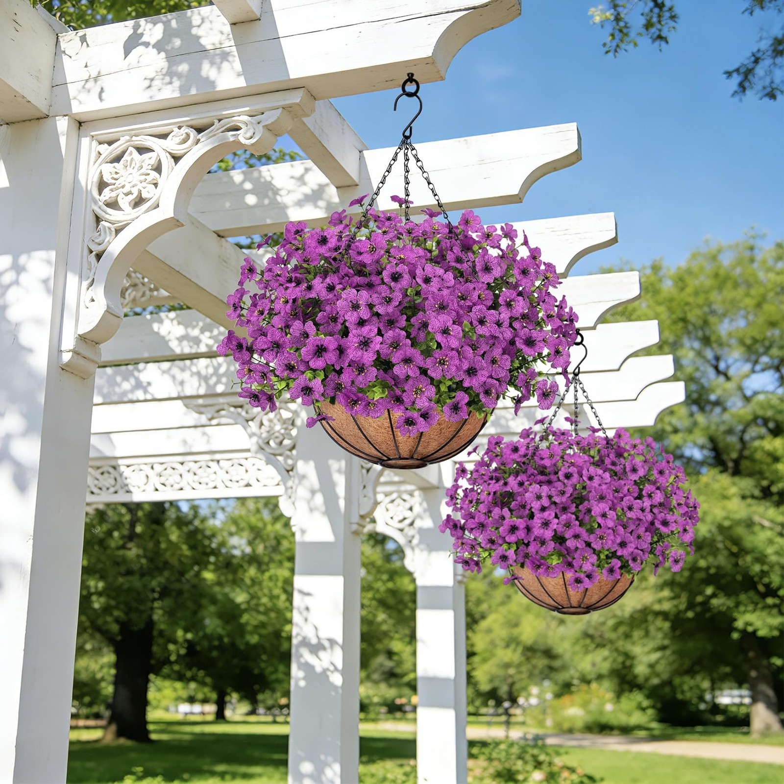 Artificial Hanging Flowers with Hanging Basket for Front Porch Patio Garden
