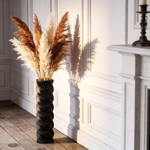 Tall Spiral Floor Vase 23.6″ – Glossy Twisted Resin Decorative 23.6 in Black