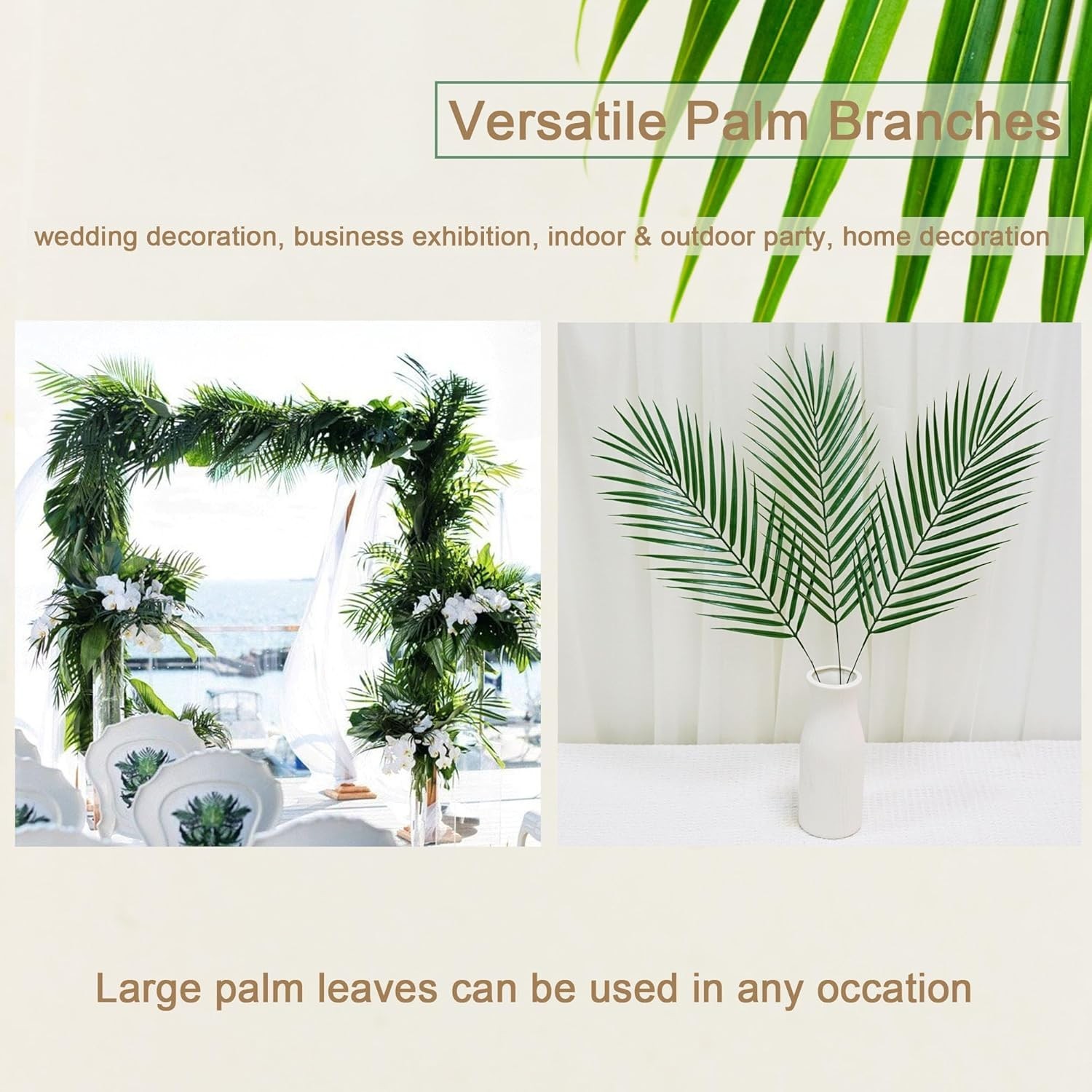 Realistic 25in Faux Palm Fronds – 50pcs for Effortless Indoor/Outdoor Style