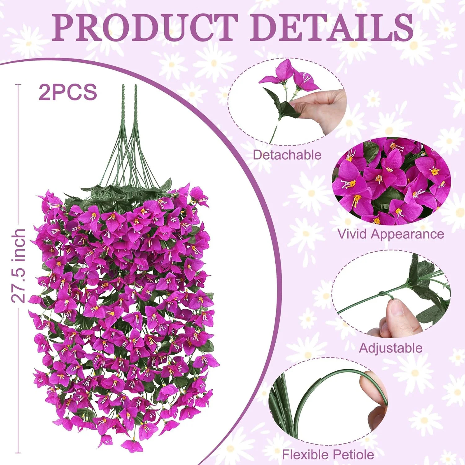 Artificial Bougainvillea Flowers Plants for Outdoors Decoration, 2 Pcs Faux Silk