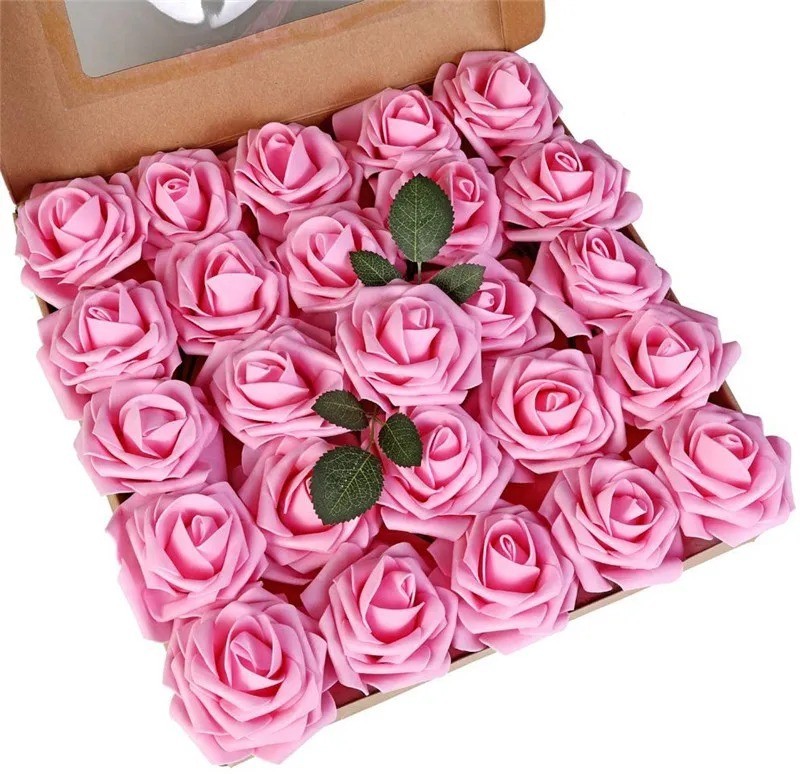 25Pcs Artificial Flowers Fake Flowers Roses Stem for DIY Wedding Bouquets Party