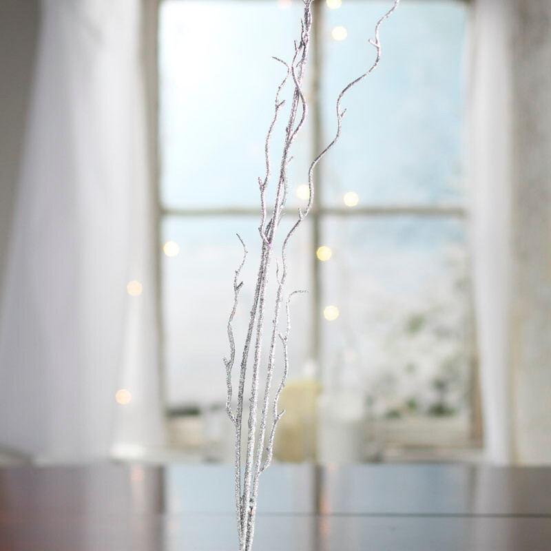Package of 6 Silver Glittered Artificial Twig 37″ Sprays