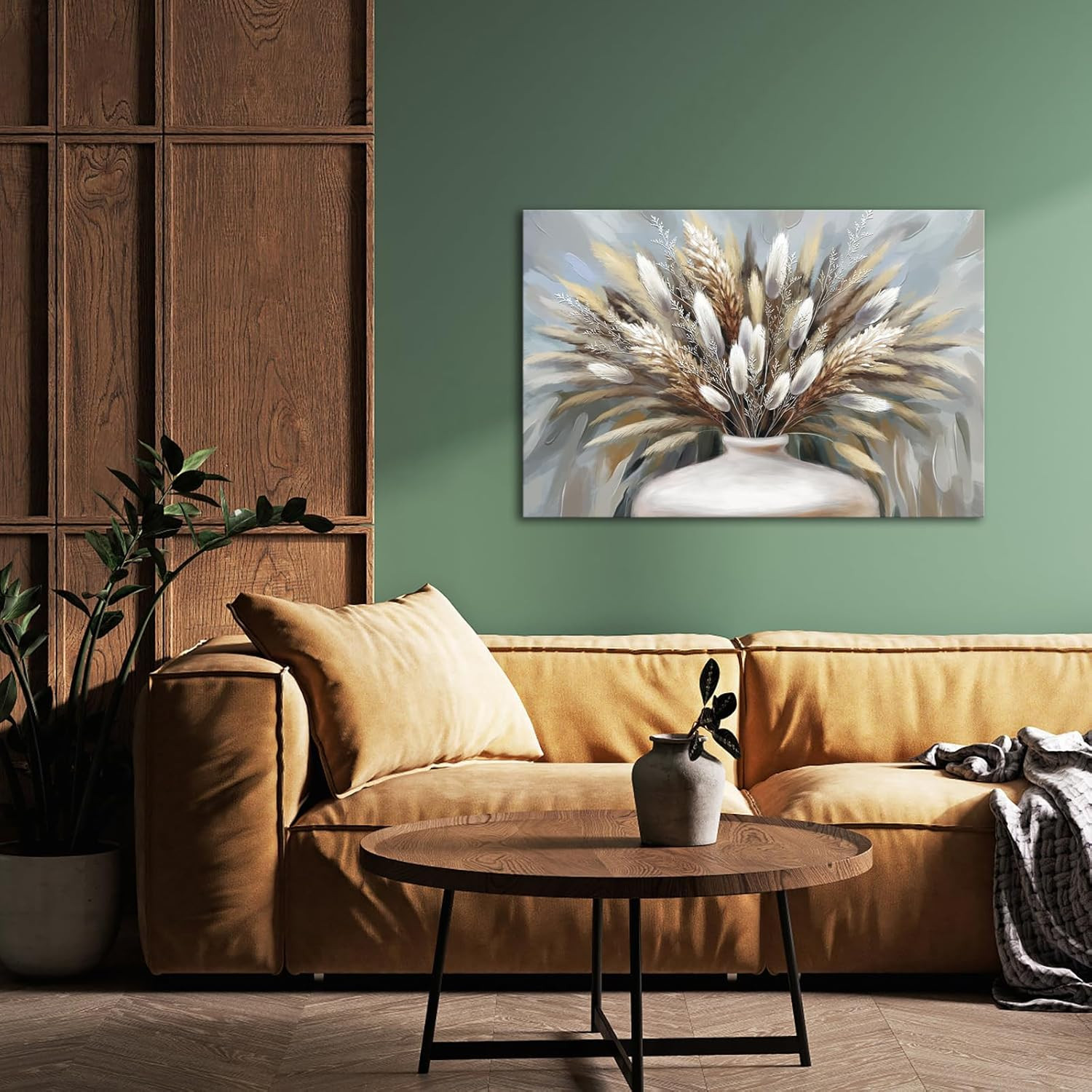 Large Pampas Grass Wall Art – Boho Canvas Decor for Home & Bedroom 24×36