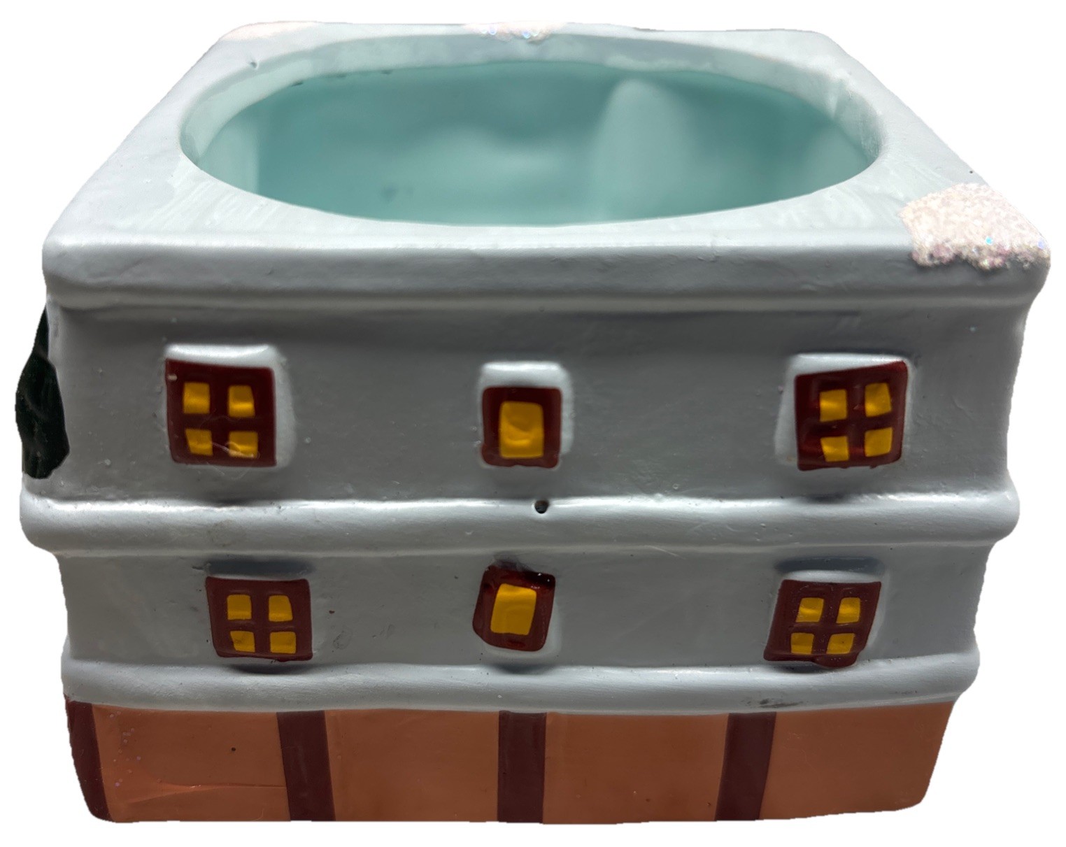 Plant Pot Christmas Baby Blue Gingerbread House Ceramic—SHIPS IN 24 HOURS—4×4 In