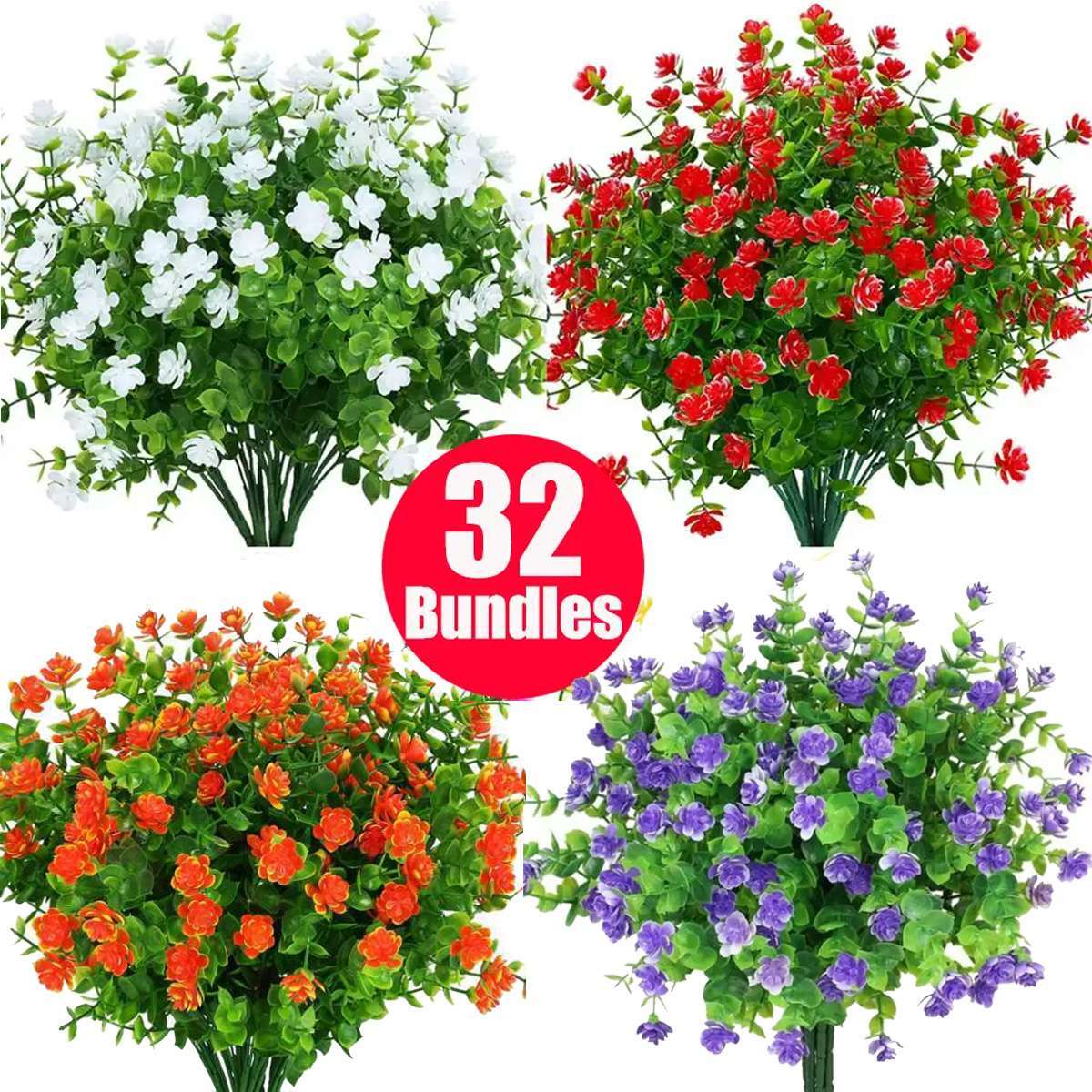 32 Bundles Artificial Plastic Fake Flowers UV Resistant Plants Outdoor Decor new