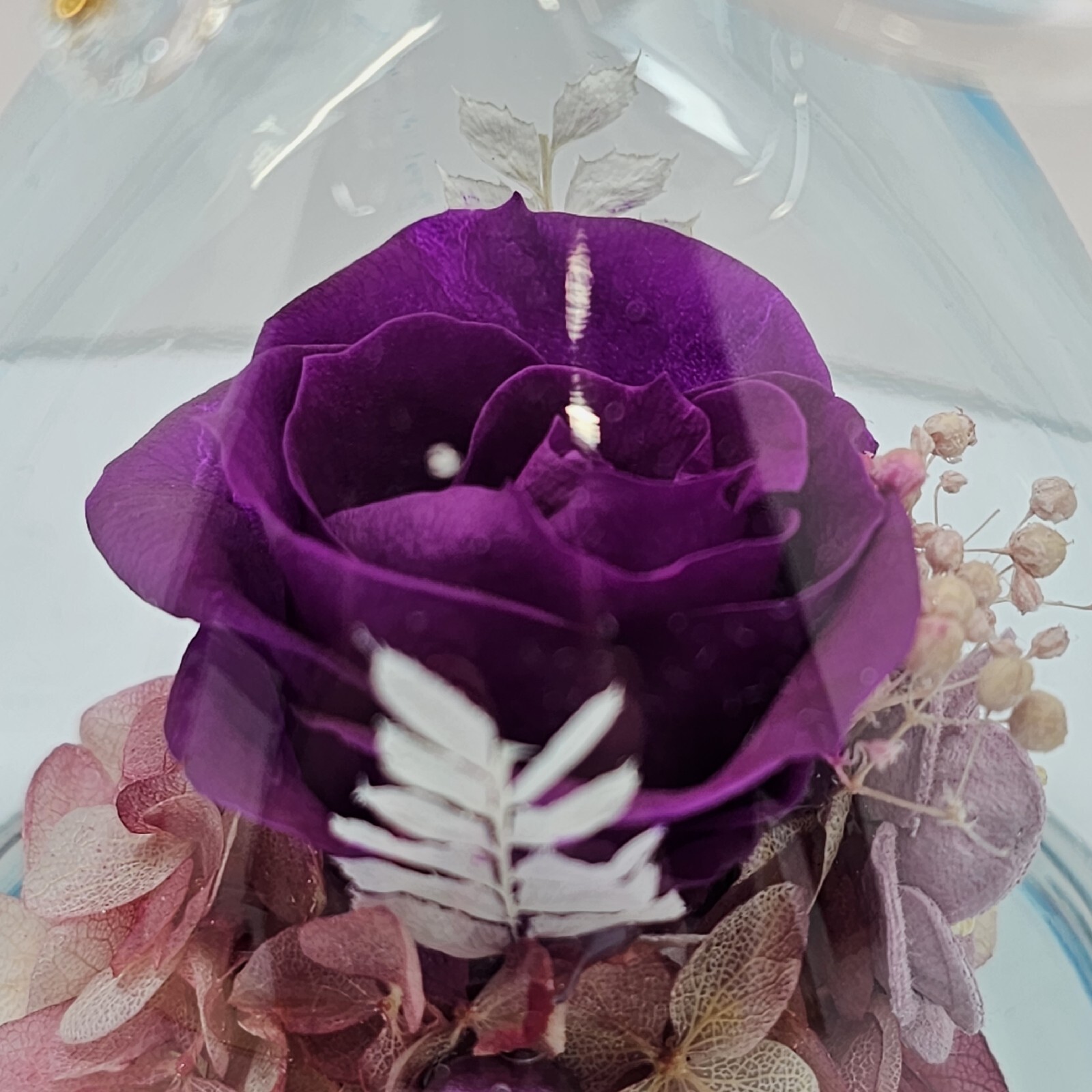 ANLUNOB Eternal Rose Glass Angel Figurine Purple Flower Hand Blown Sweetheart