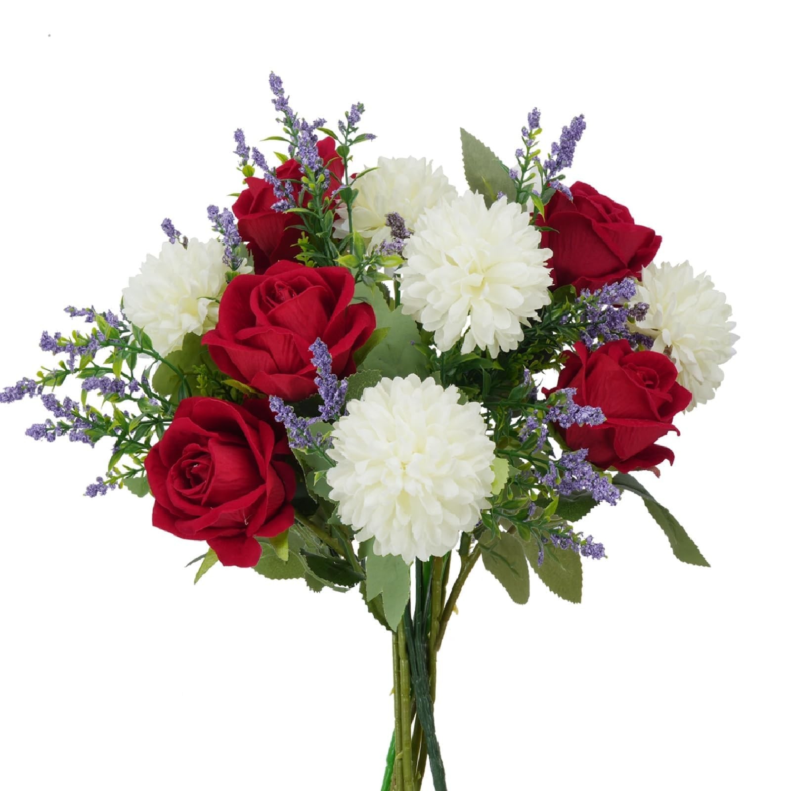 12 Inch Cemetery Flowers for Grave Fake Flower Bouquet Red Rose Silk