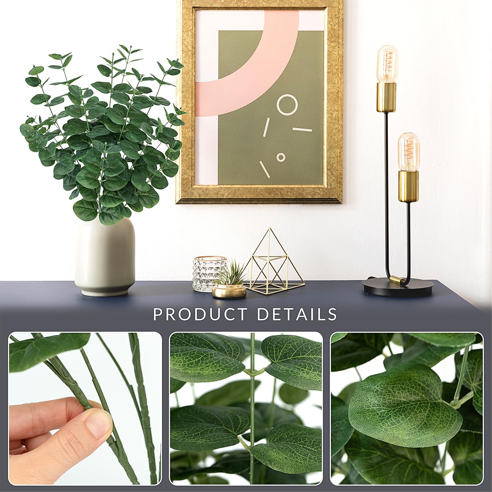 FOREST PRINCE Artificial Eucalyptus Stems 25″ Green 2 PCS Silk Decor