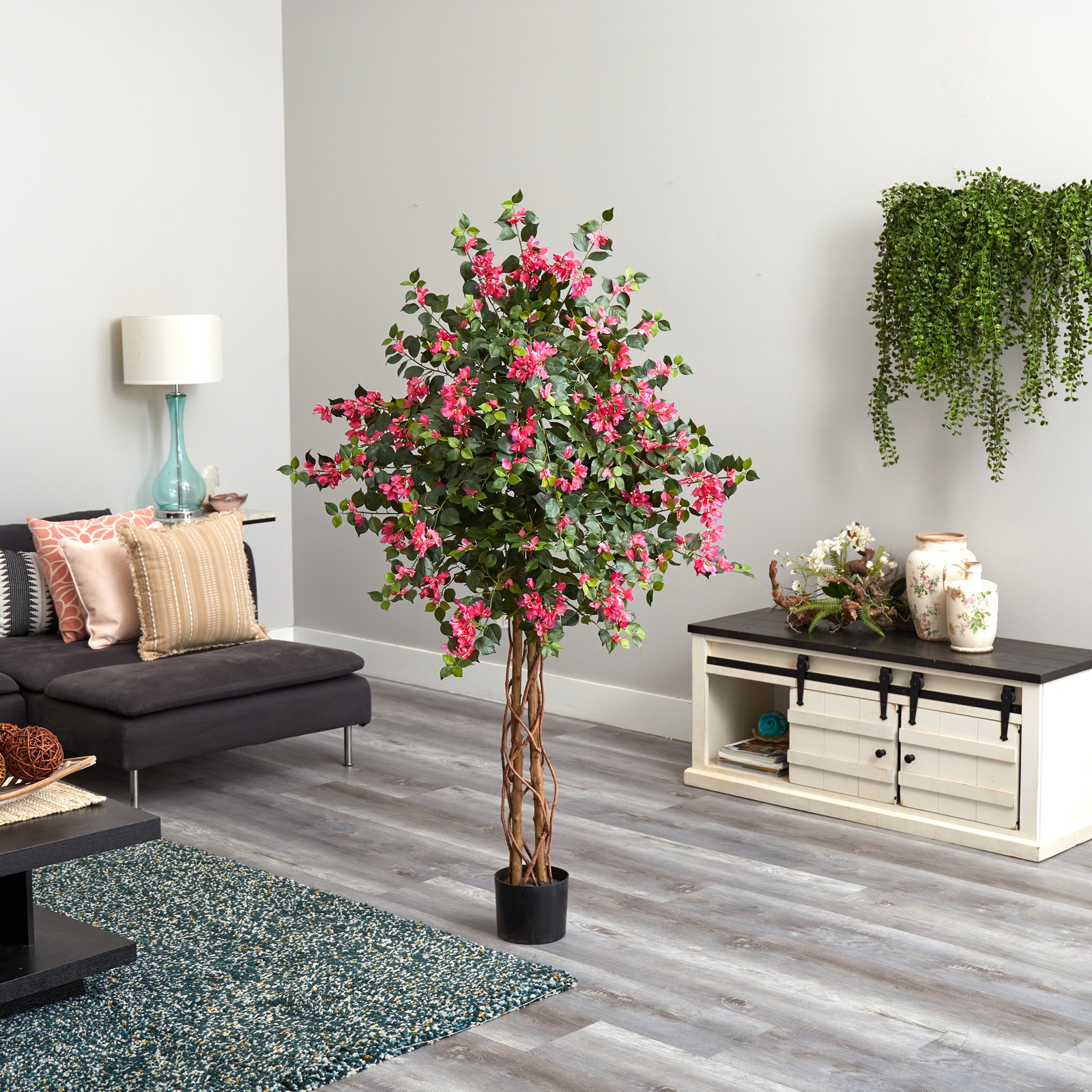 Nearly Natural 66″ Bougainvillea Artificial Tree in Pink/Black