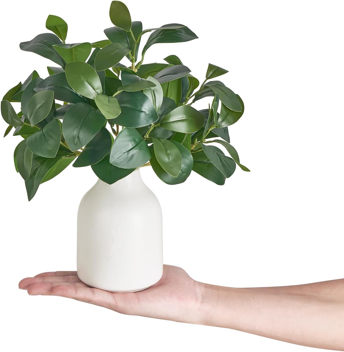 10 Inch Fake Plants in Small White Ceramic Vase Realistic Artificial Faux Plants