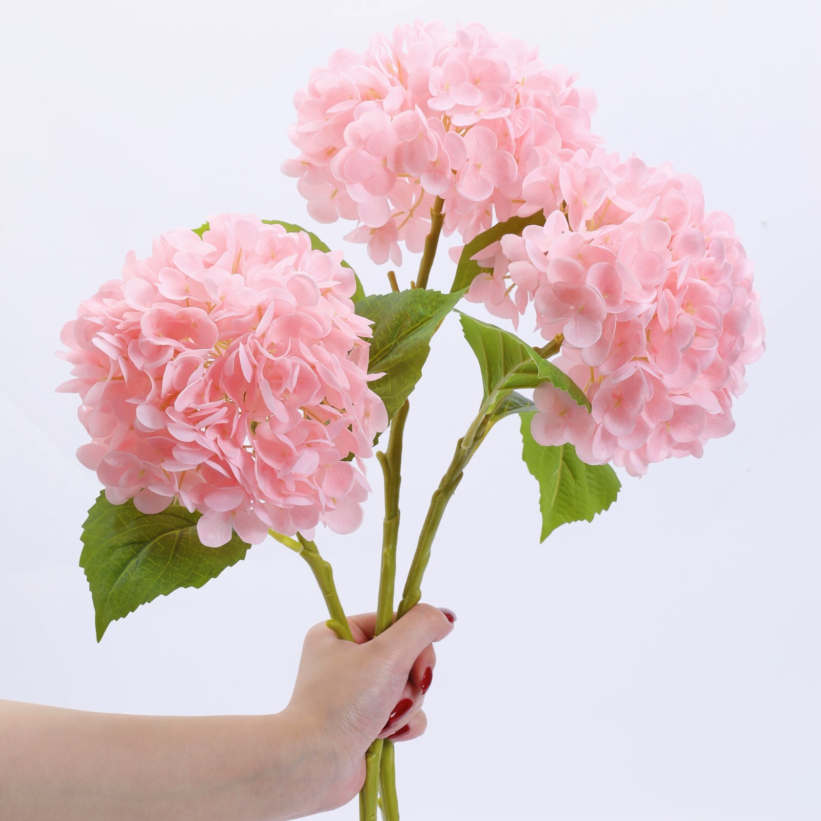 3Pcs Artificial Hydrangea Moisturized Long Stem Fully Blooming Flowers Home Deco