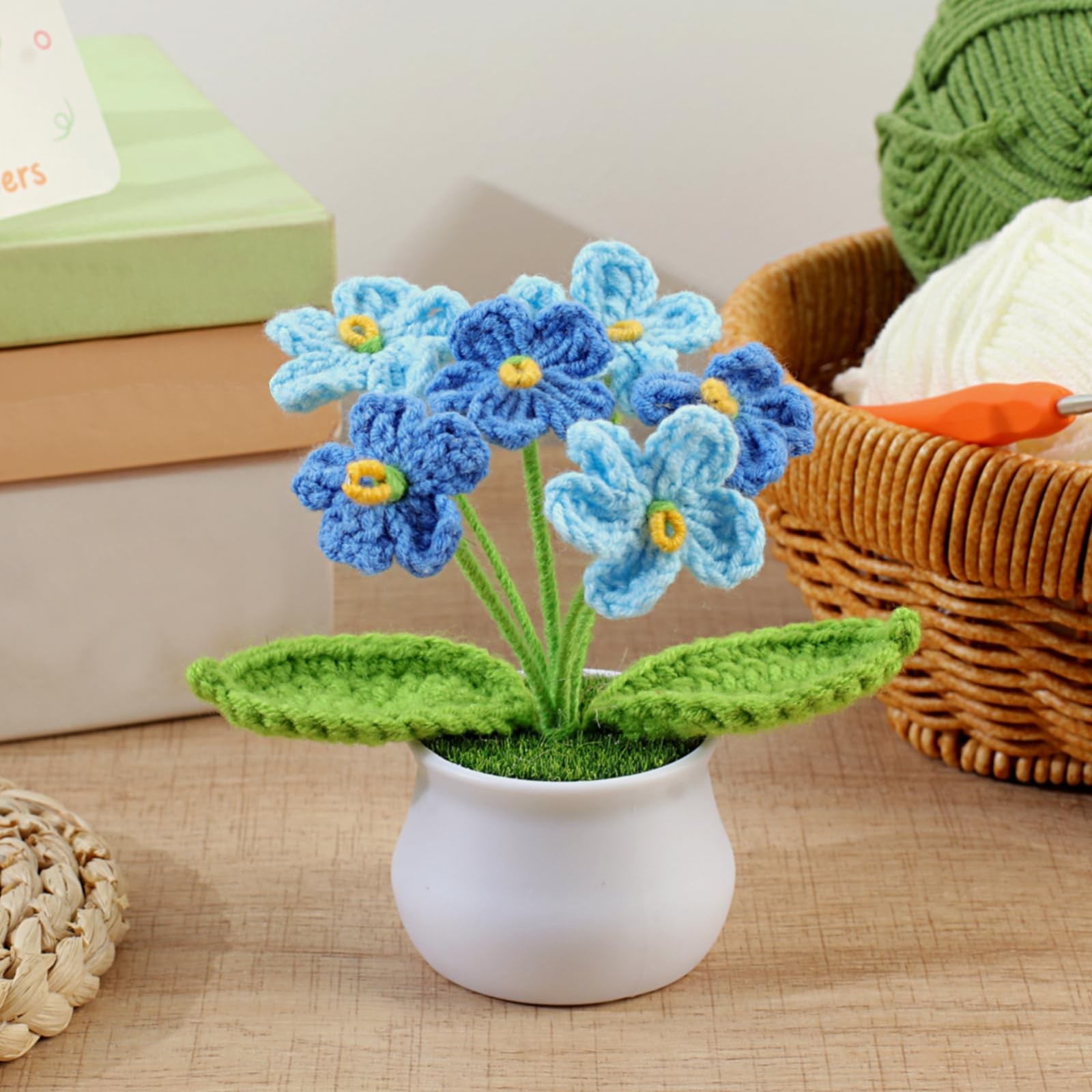 Crochet Flower, Ombre Blue Forget Me Not, Handmade Yarn Crochet Flowers for ,…