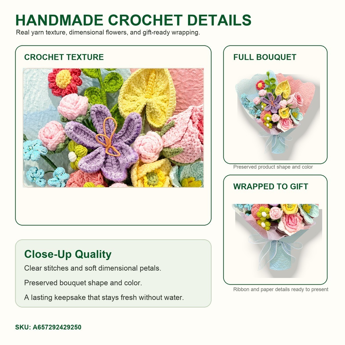 Colorful Mixed Crochet Bouquet Birthday Thank You Gift for Mom