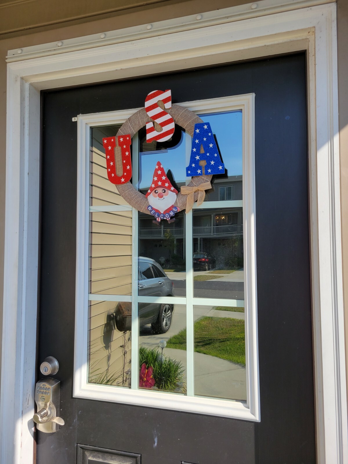 USA Welcome Gnome red white and blue burlap Door WREATH patriotic 4th of July