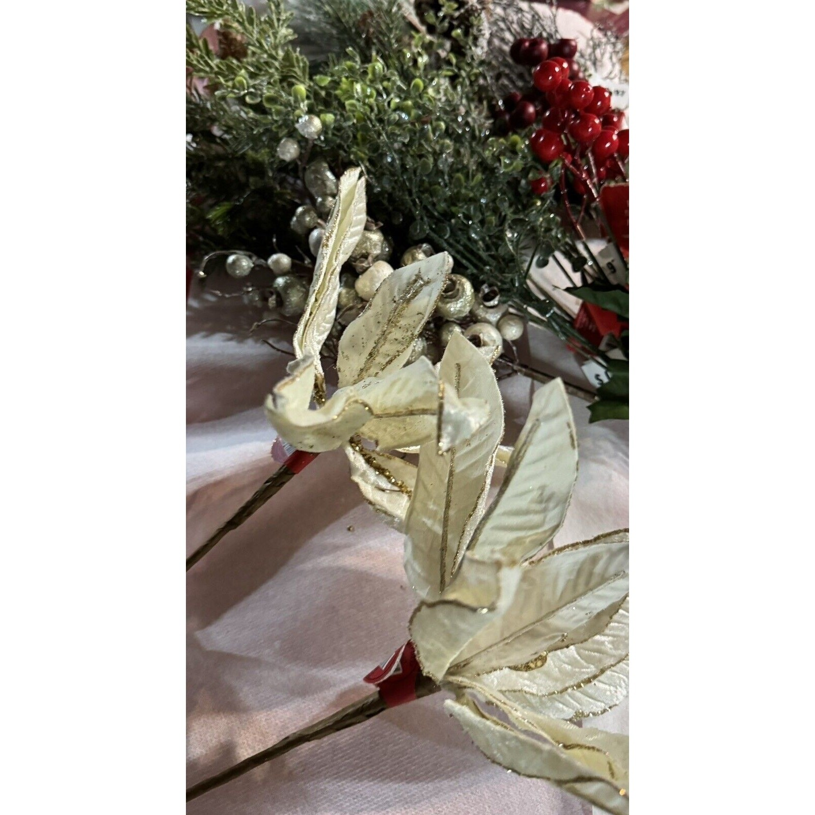 Christmas Holiday Faux Flowers Variety Berries Pinecones Some NWT Arrangement