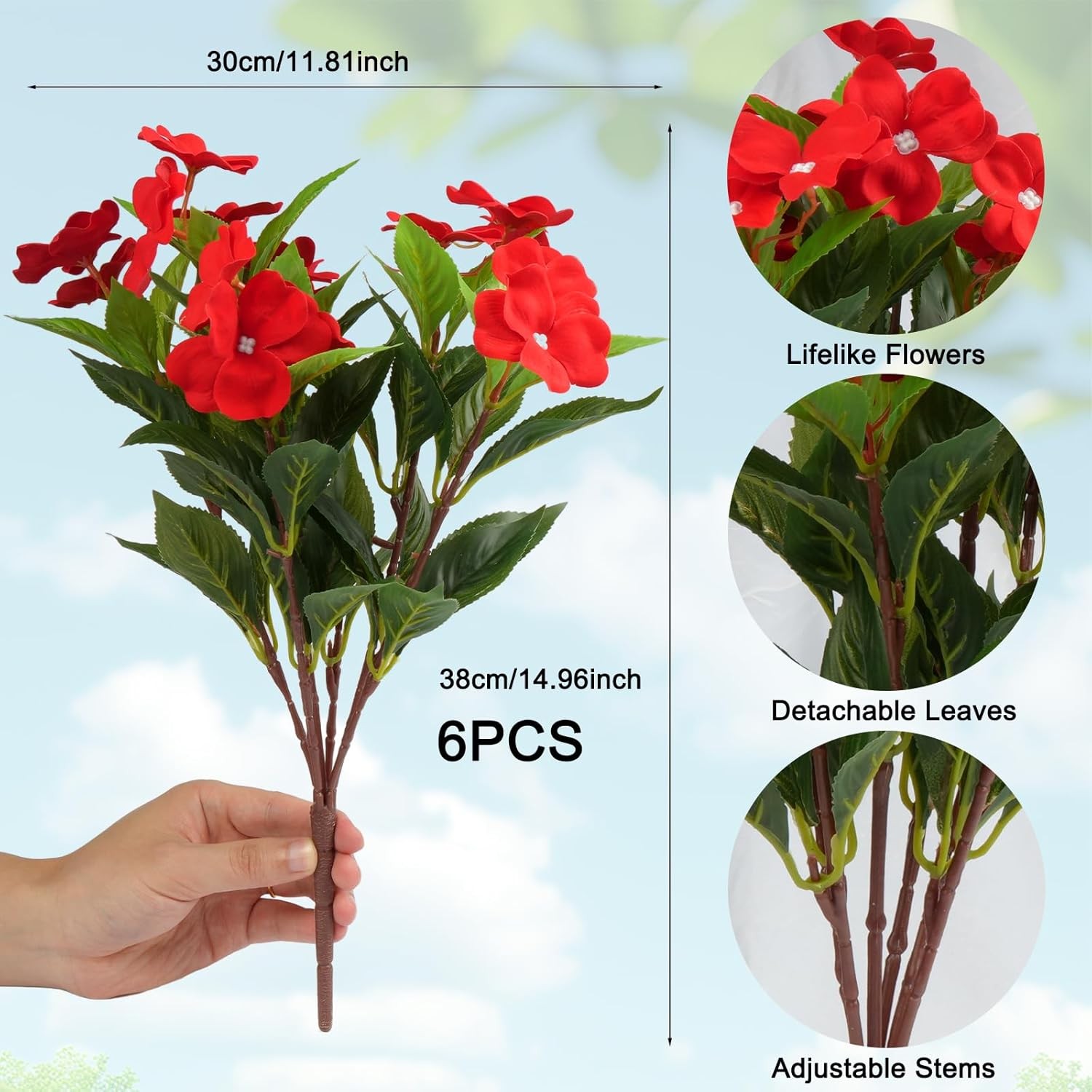 6 Pcs Artificial Red Christmas Flowers Christmas Decor, Velvet UV Resistant F…