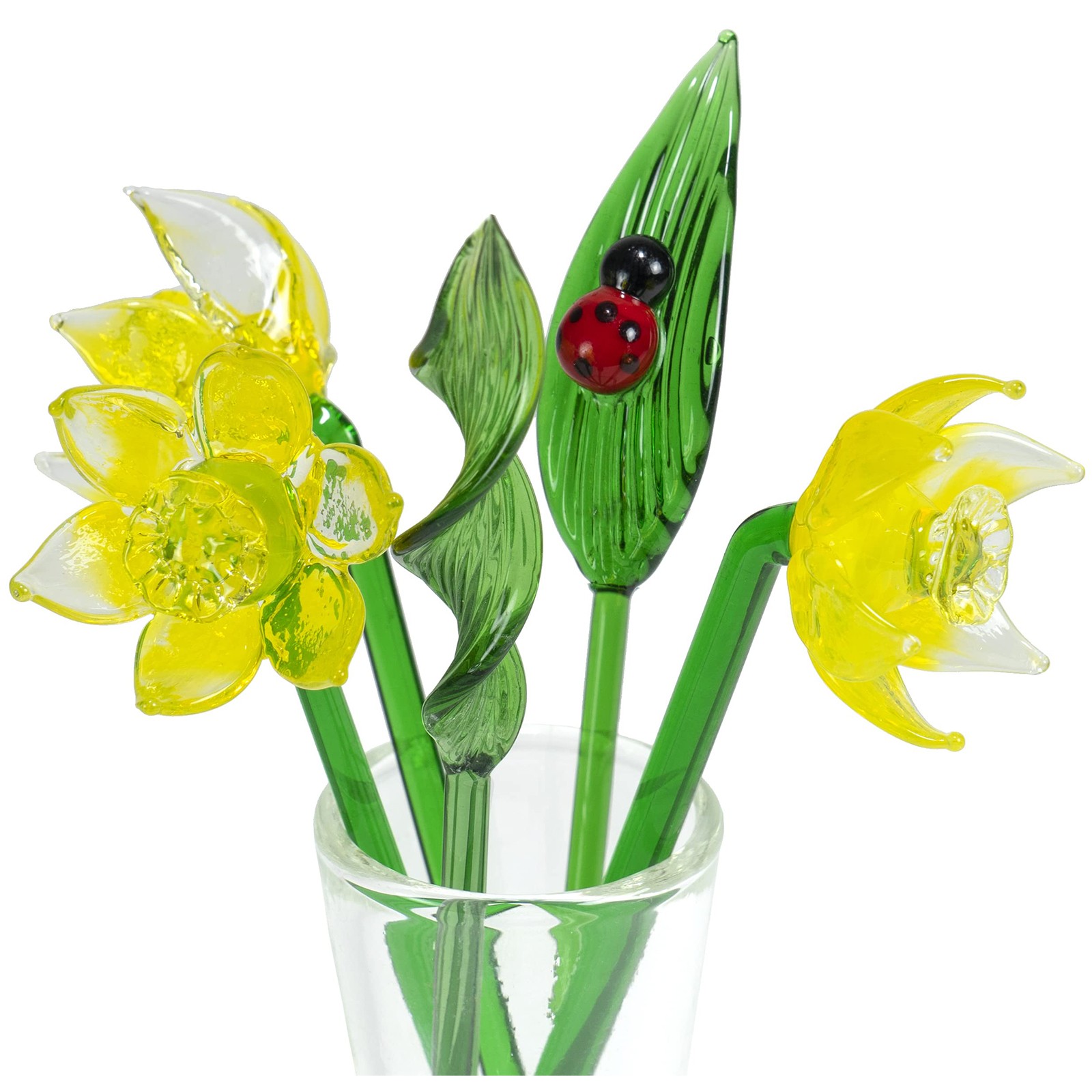 Decorative Glass Lovely Flower Bouquet with Vase, Gift Boxed – Yellow Daffodils