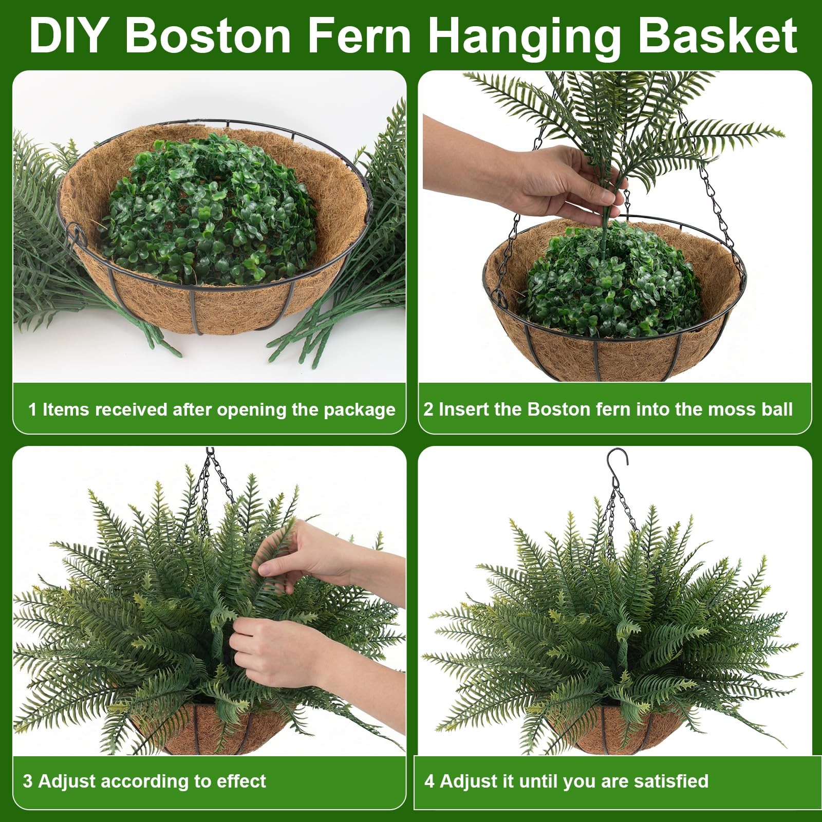 Fake Ferns Hanging Baskets,2Pcs Artificial Hanging Plants Outdoor, 2 Hanging