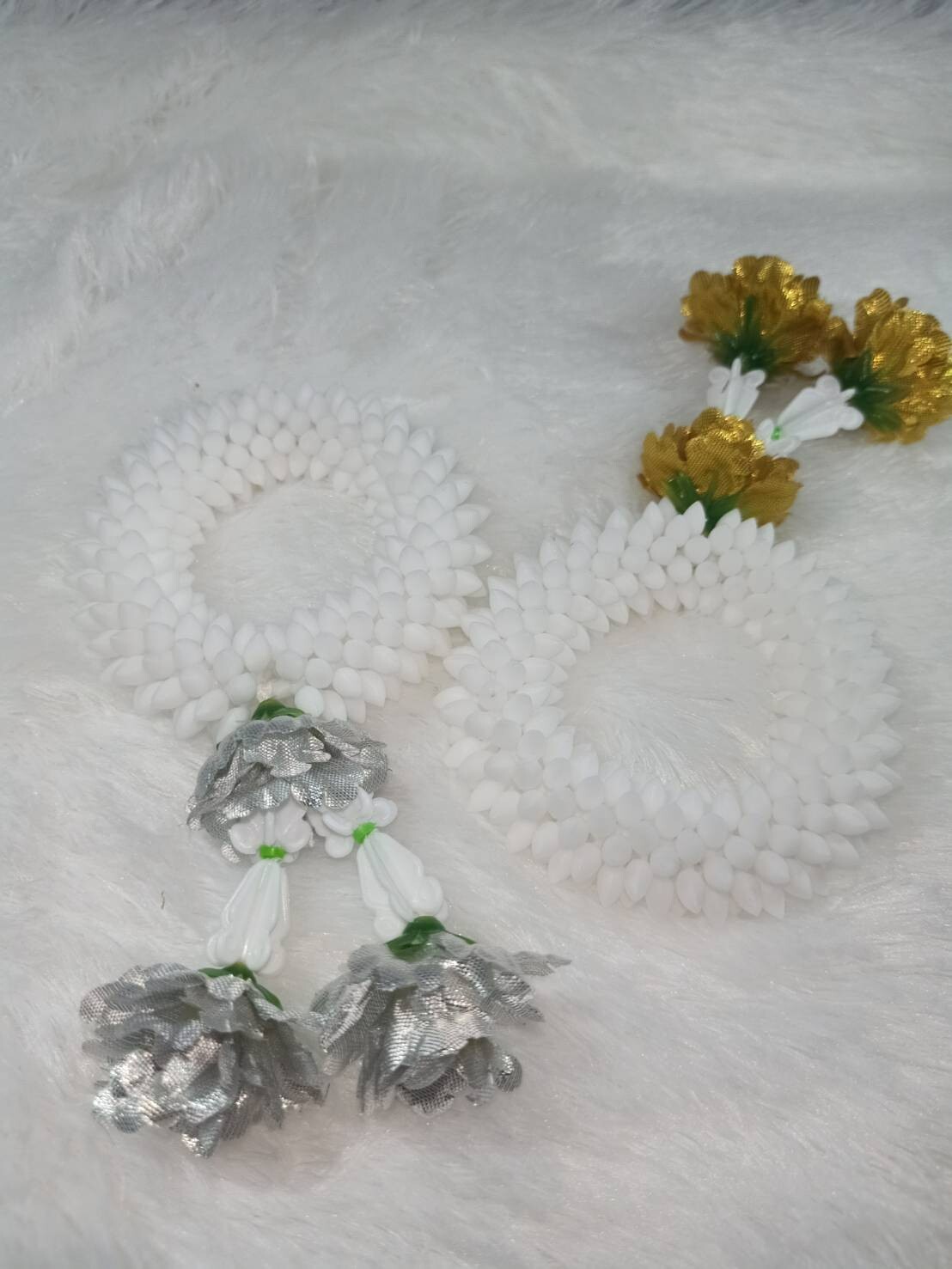 Pair Gold Silver Flower Fabric Plastic Garland Round Malai Jasmine Artificial mi