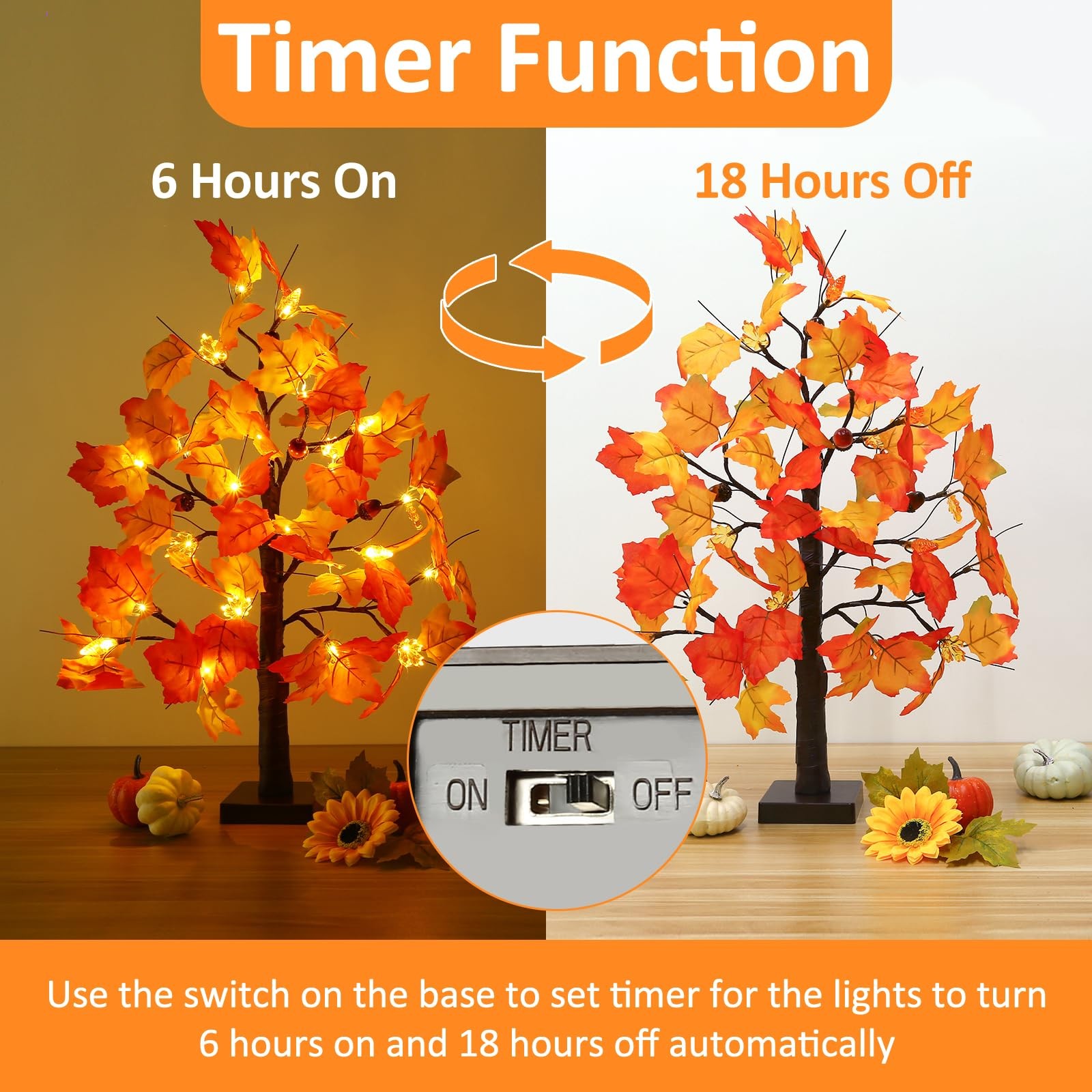 2 Pack 23.5 Inch Fall Trees with Lights