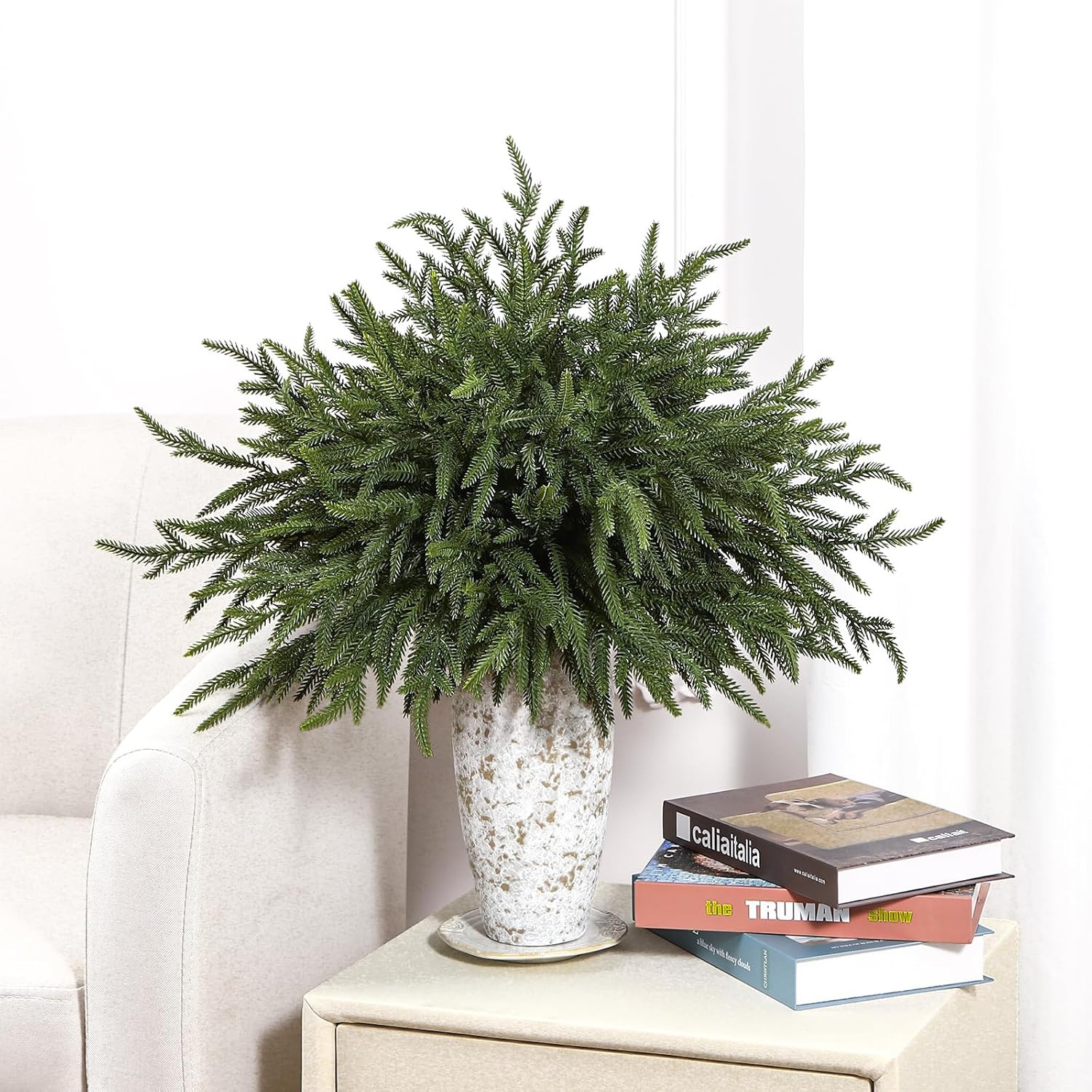 18 Inch Norfolk Pine Stems, 12 Pcs Real Touch Norfolk Pine Branch, Christmas Gre