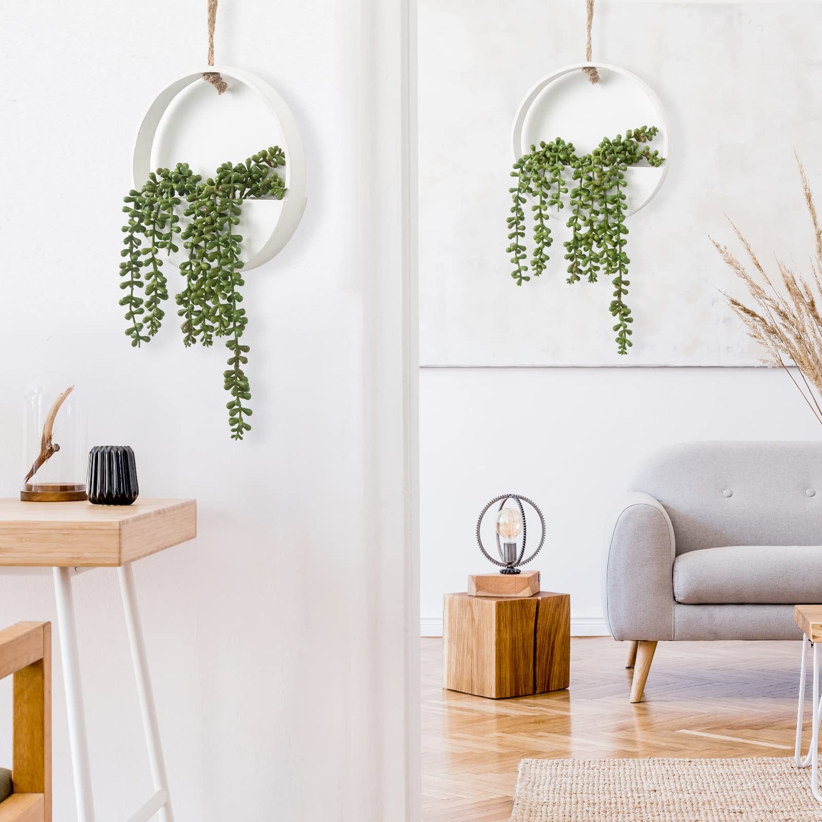 2pcs Artificial Hanging Succulent Plants, Fake String of Pearls in Pot with L…