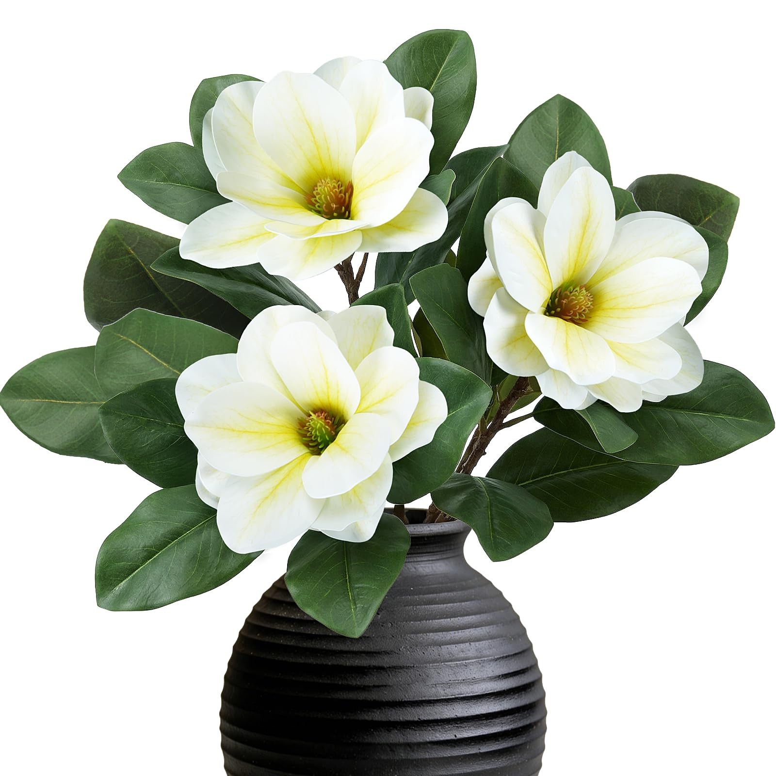 3 PCS Artificial Magnolia Flowers Realistic 24.4″ Long Faux Magnolia Stems wi…