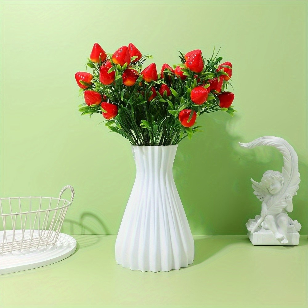 3Pcs 7-Pronged Artificial Strawberry Bunches Fake Flowers for Home Holiday Decor