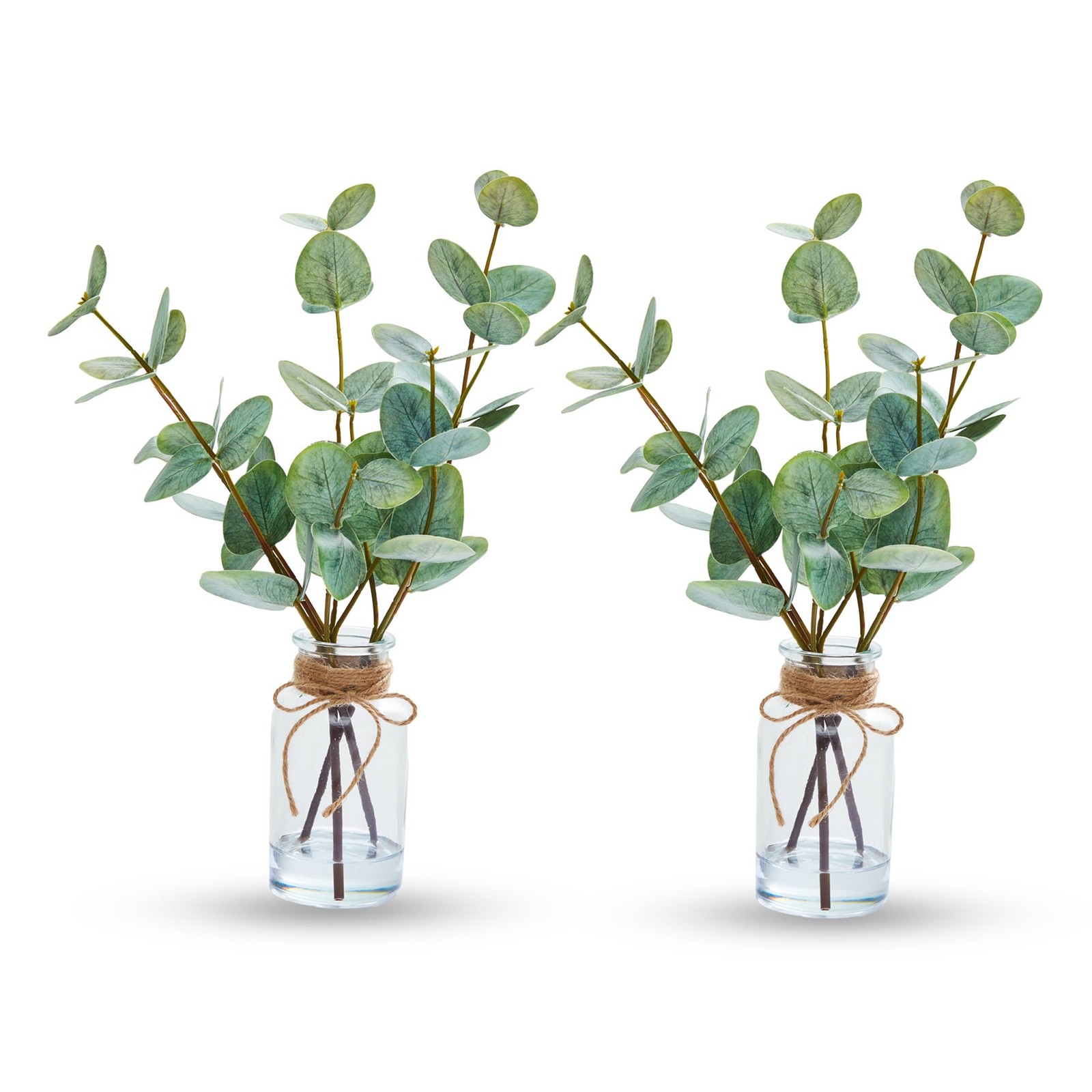 13″ Artificial Eucalyptus Stems in Vase, 2-Pack Faux Plants with Green Leaves